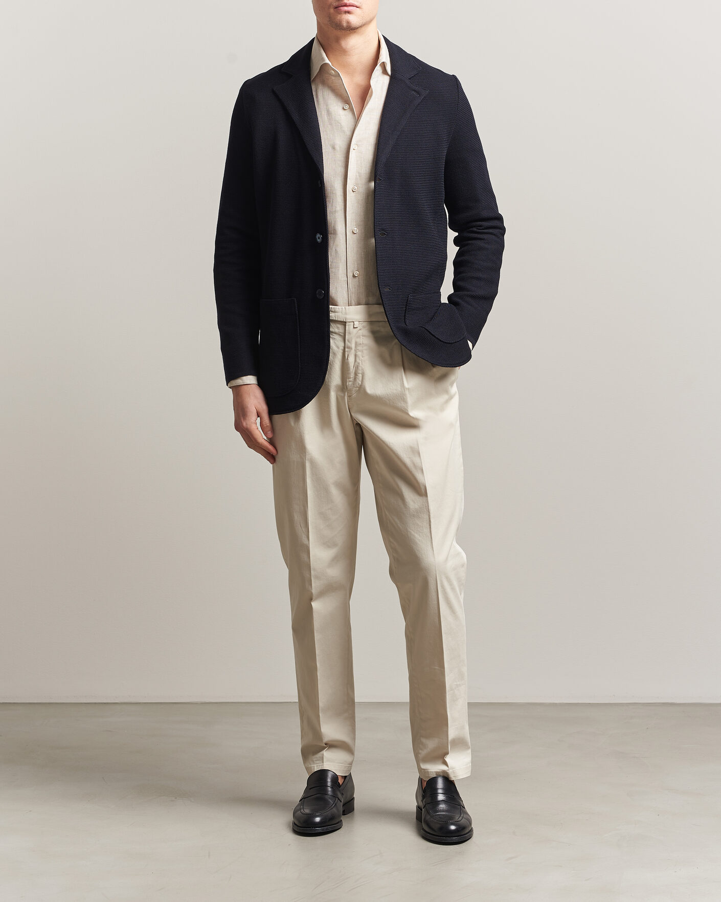 Herr | Kavajer | Stenströms | Milano Knitted Textured Blazer Navy