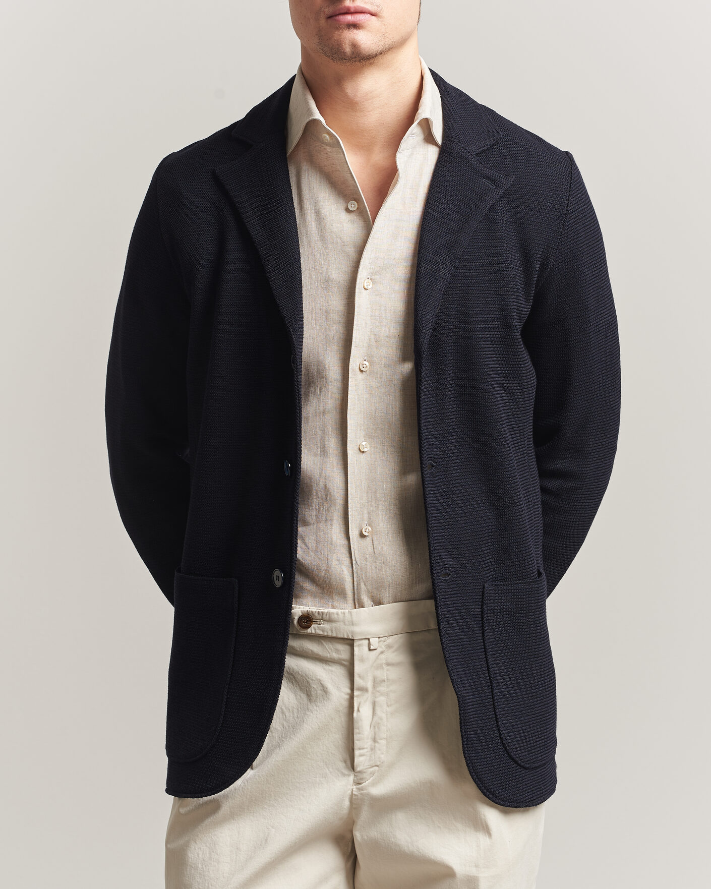 Herr | Kavajer | Stenströms | Milano Knitted Textured Blazer Navy