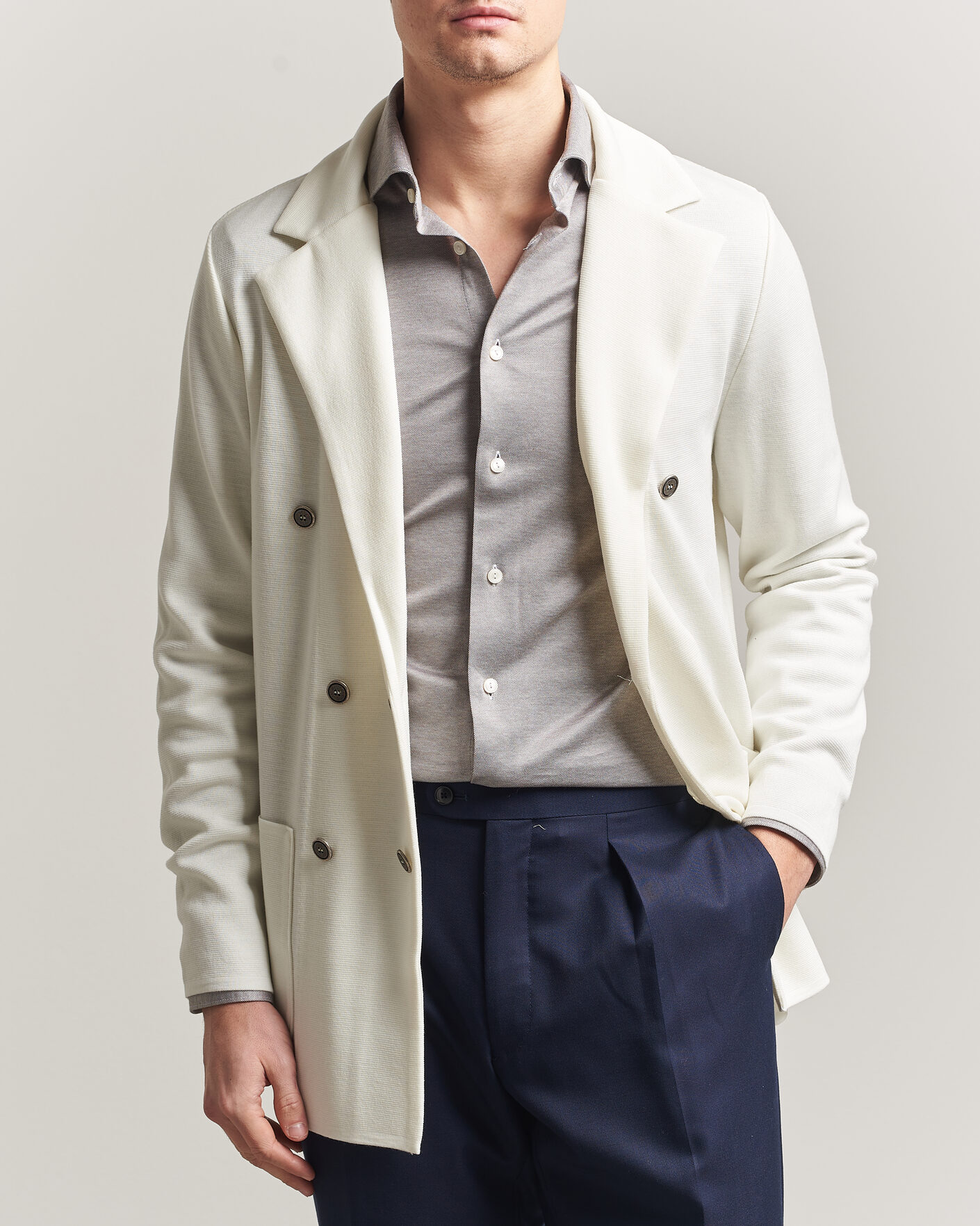 Herr | Kavajer | Stenströms | Milano Knitted DB Textured Blazer White