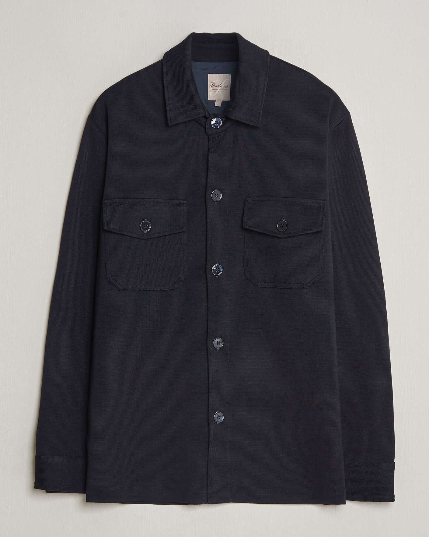 Herr | Tröjor | Stenströms | Milano Knitted Merino Overshirt Navy