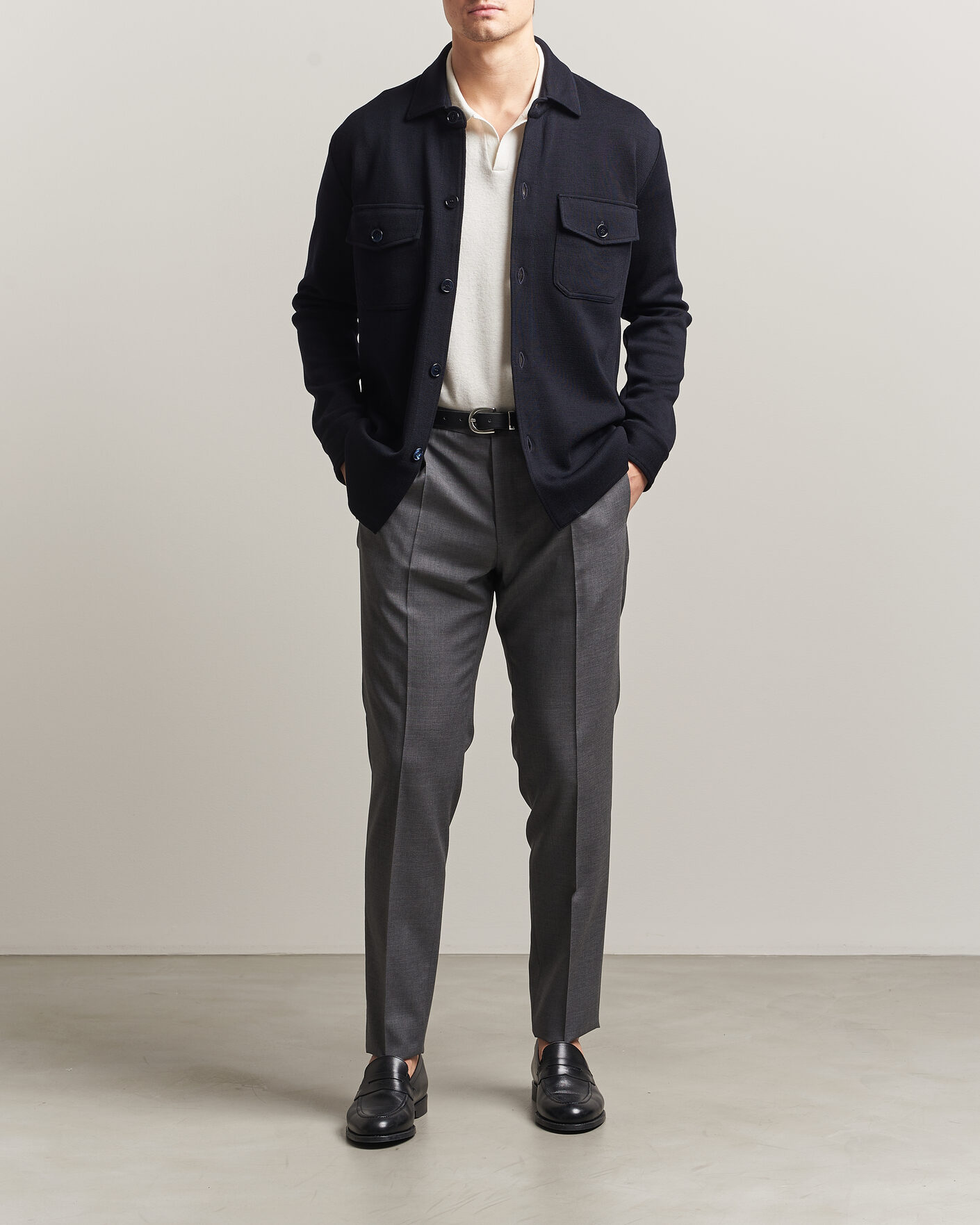 Herr | Tröjor | Stenströms | Milano Knitted Merino Overshirt Navy