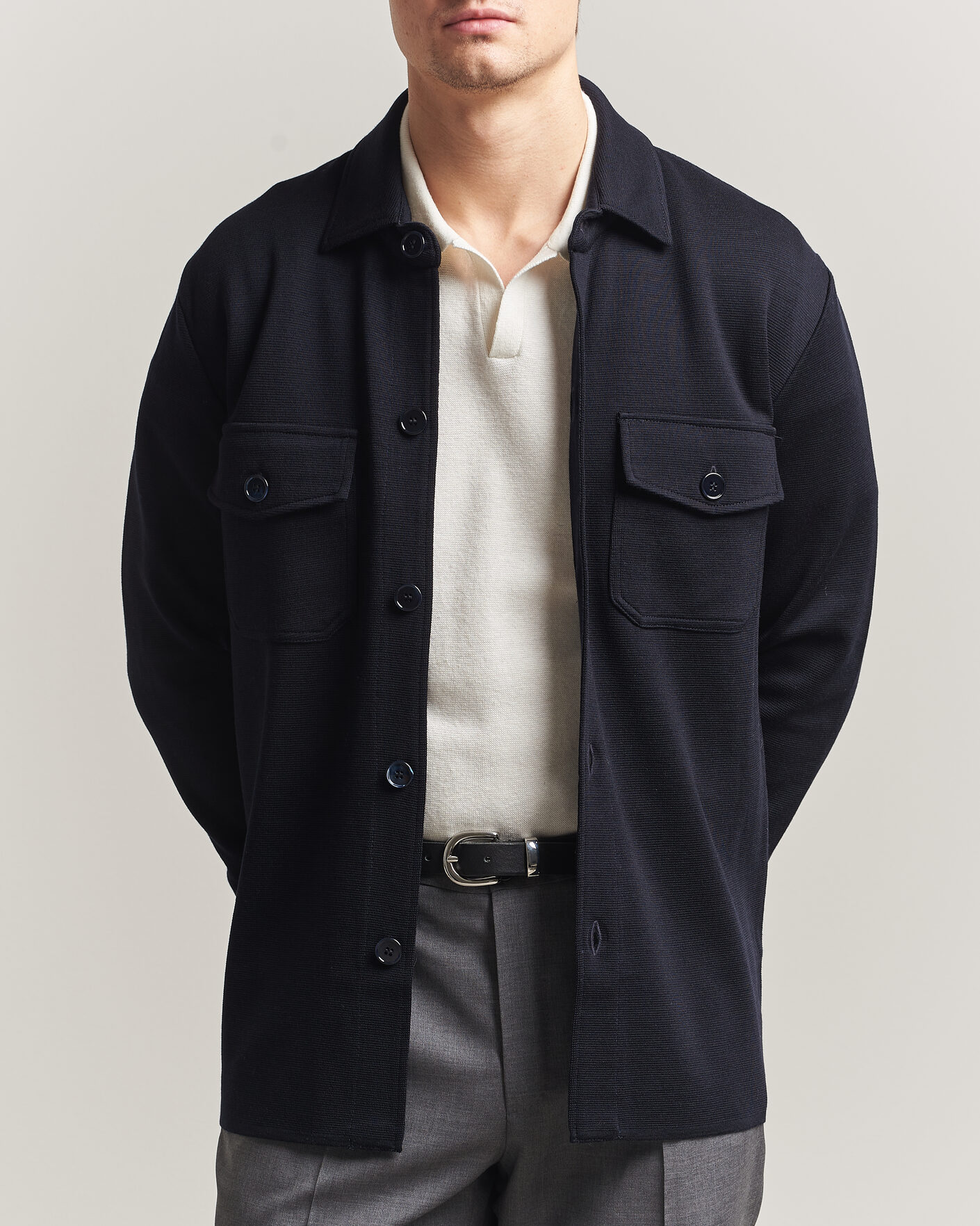 Herr | Tröjor | Stenströms | Milano Knitted Merino Overshirt Navy