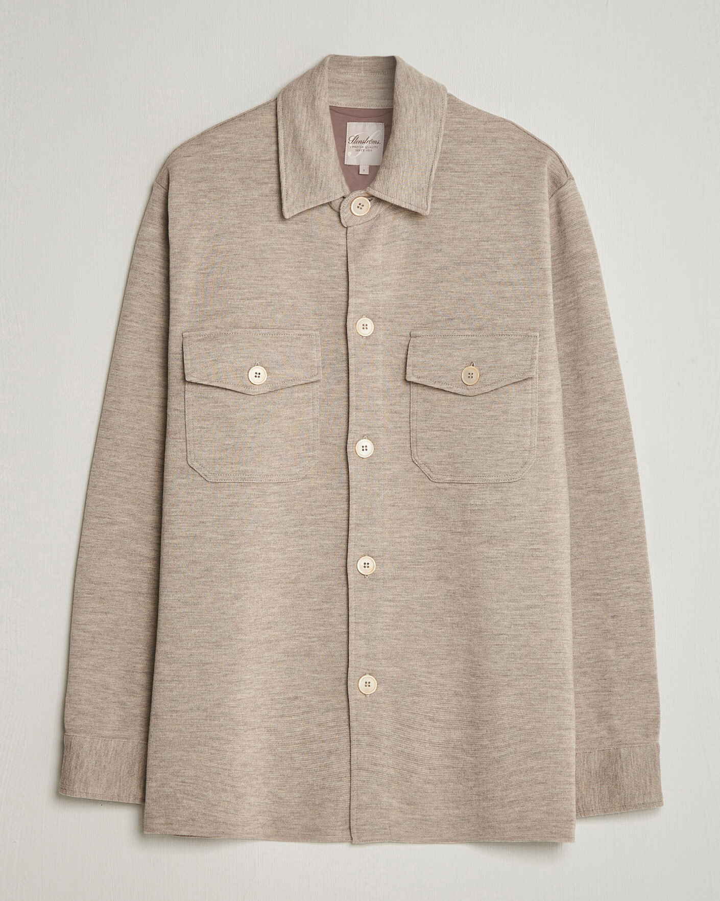Herr | Tröjor | Stenströms | Milano Knitted Merino Overshirt Beige