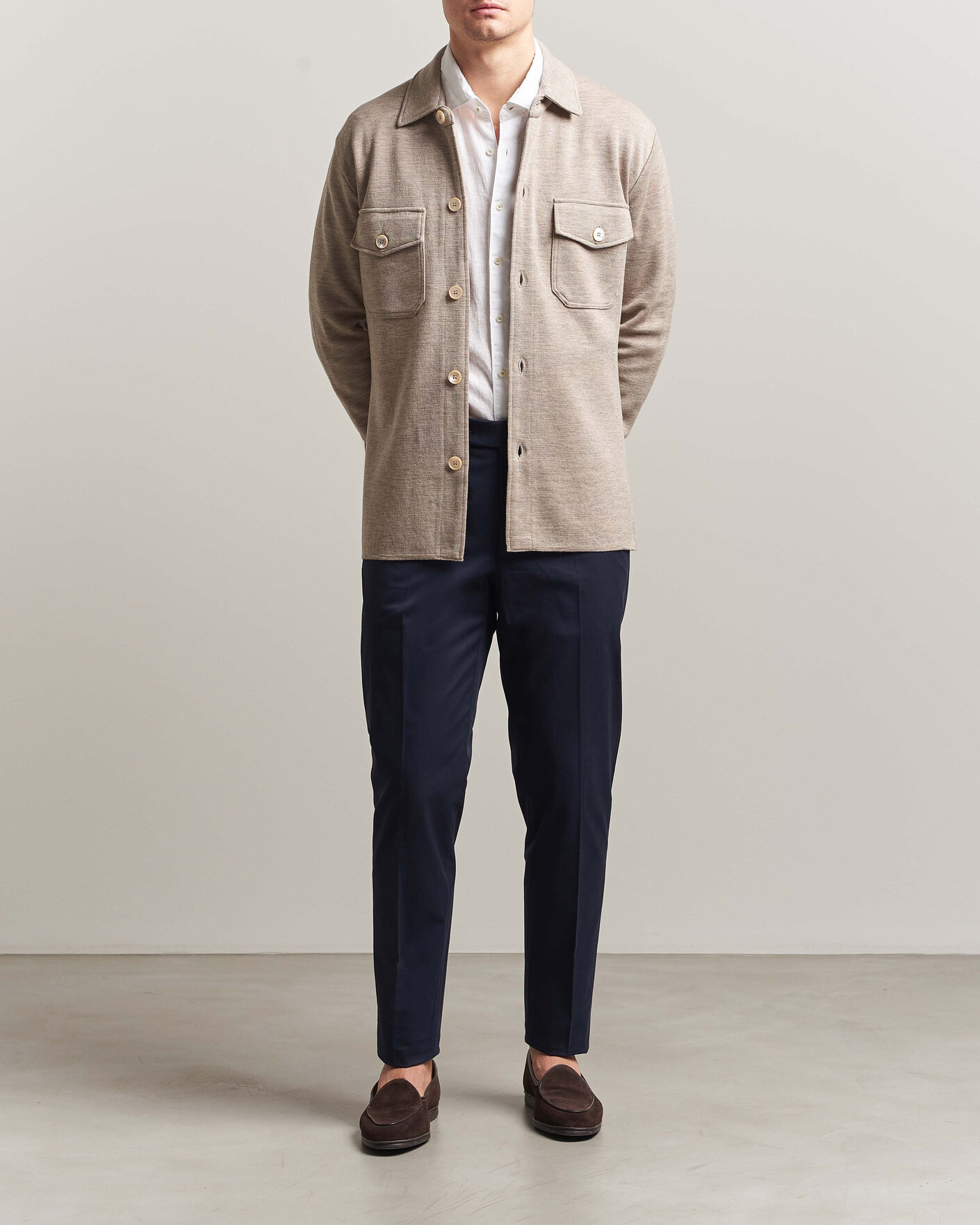 Herr | Tröjor | Stenströms | Milano Knitted Merino Overshirt Beige