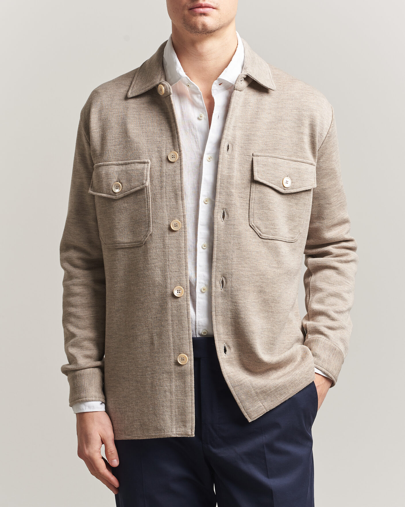 Herr | Tröjor | Stenströms | Milano Knitted Merino Overshirt Beige