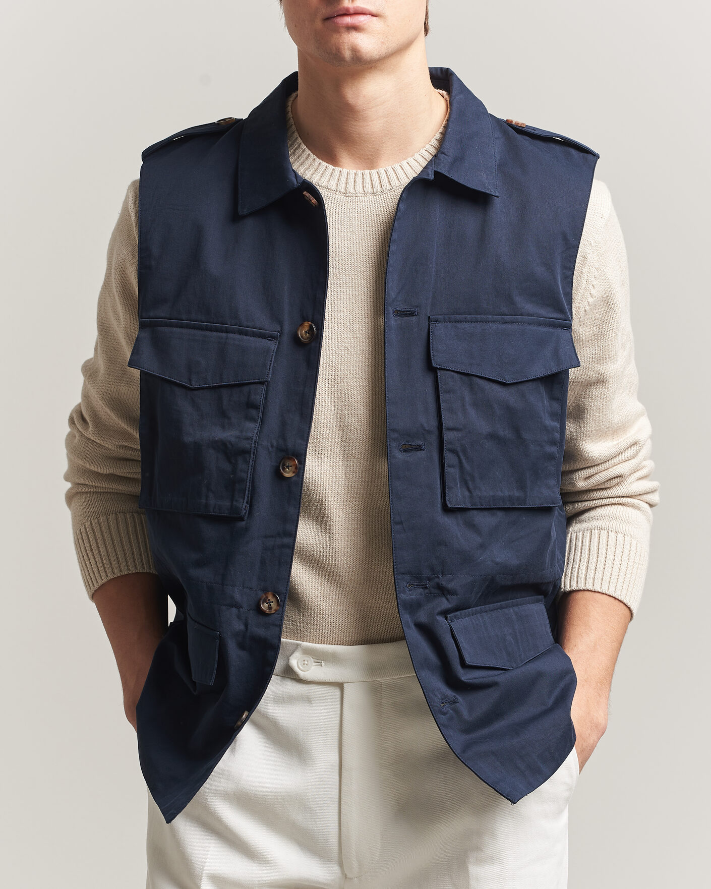 Herr | Västar | Stenströms | Cotton Twill Vest Navy