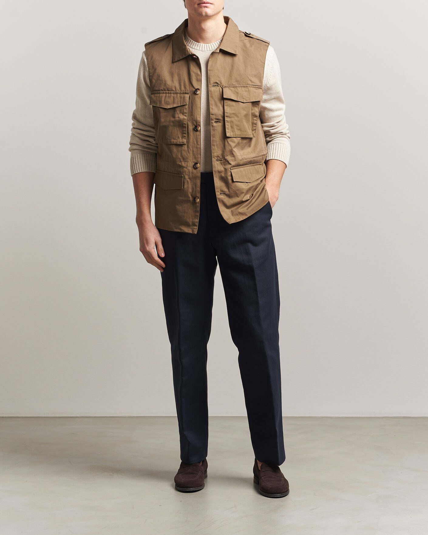 Herr | Västar | Stenströms | Cotton Twill Vest Olive