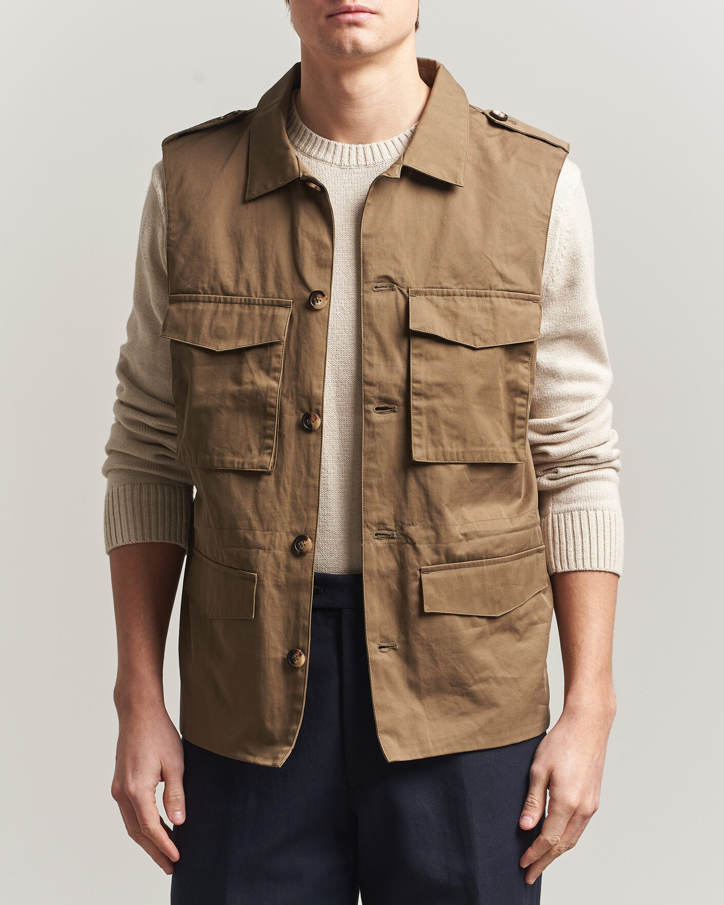 Herr | Västar | Stenströms | Cotton Twill Vest Olive