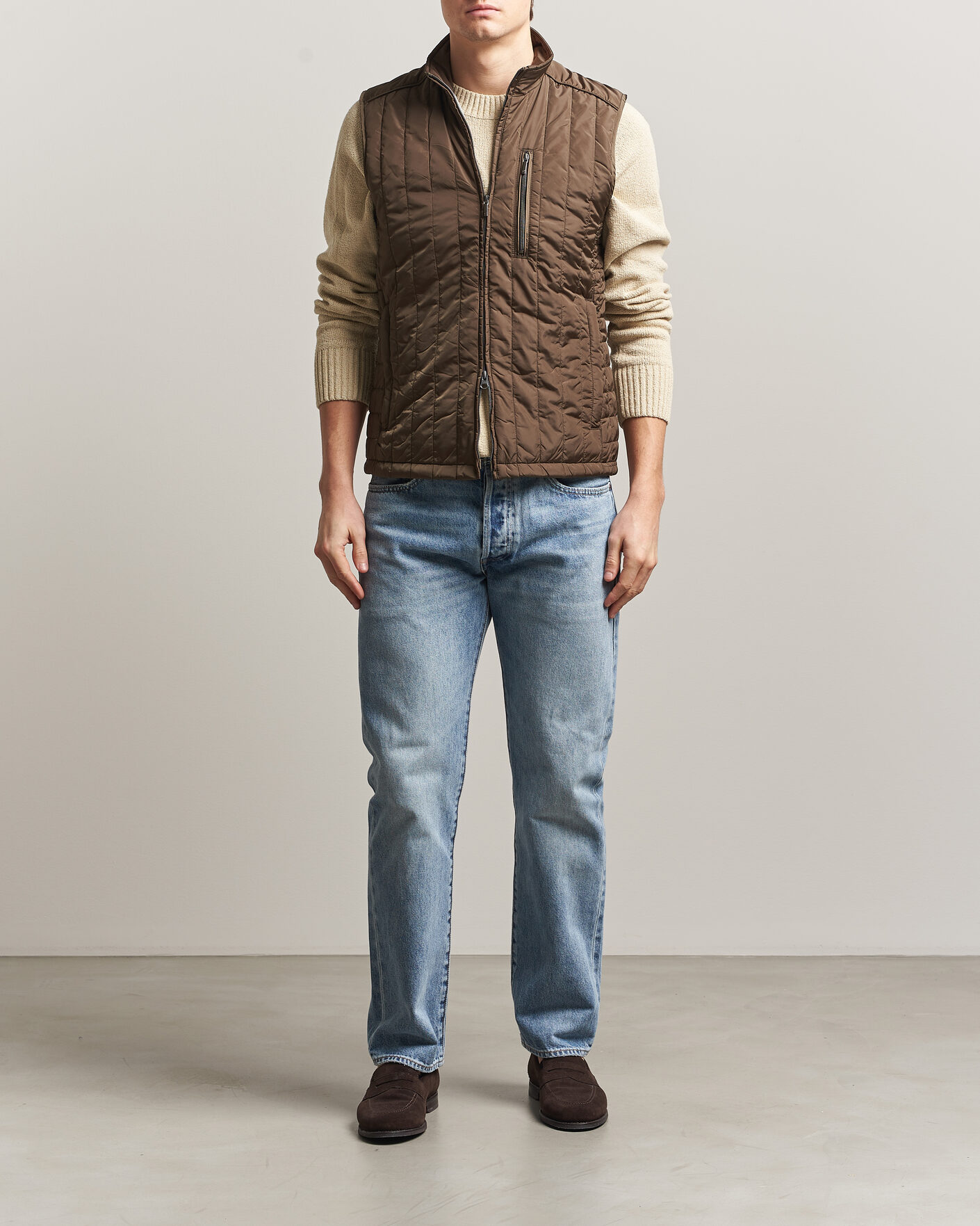 Herr | Västar | Stenströms | Nylon Quilted Light Padded Vest Olive