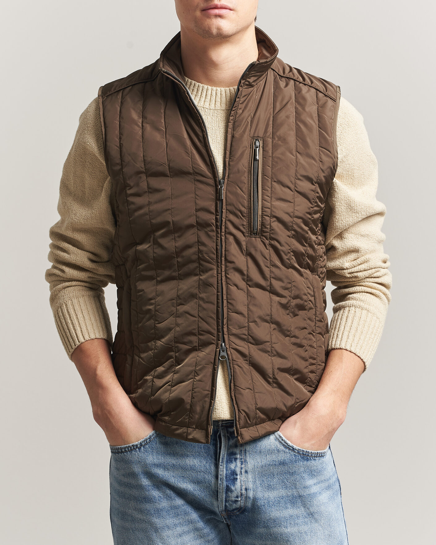 Herr | Västar | Stenströms | Nylon Quilted Light Padded Vest Olive