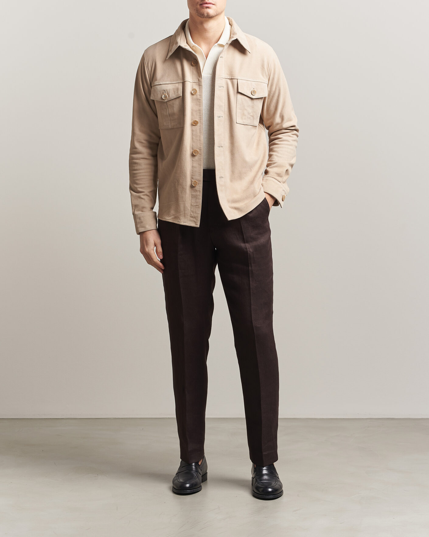 Herr | Jackor | Stenströms | Suede Pocket Overshirt Beige