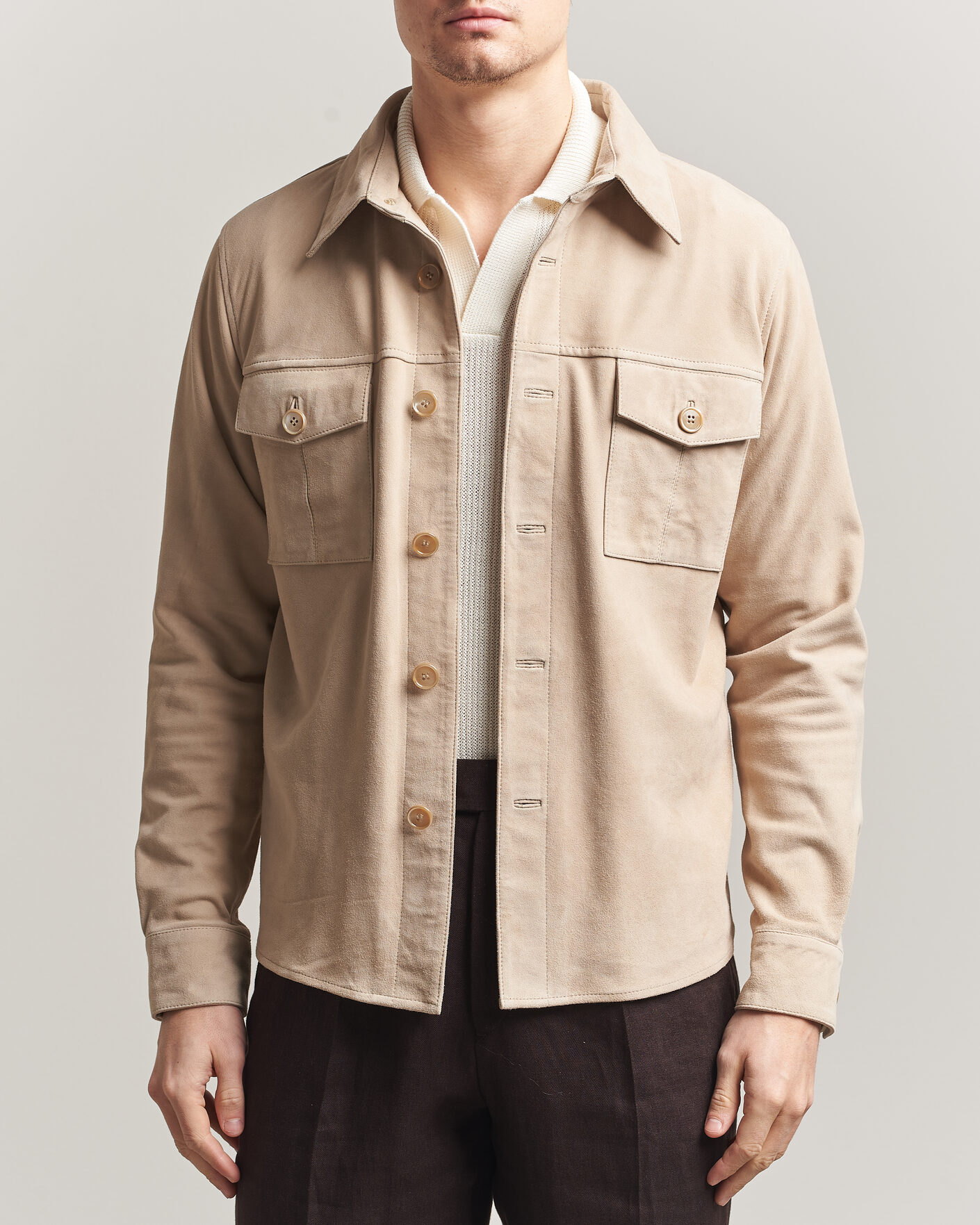 Herr | Jackor | Stenströms | Suede Pocket Overshirt Beige