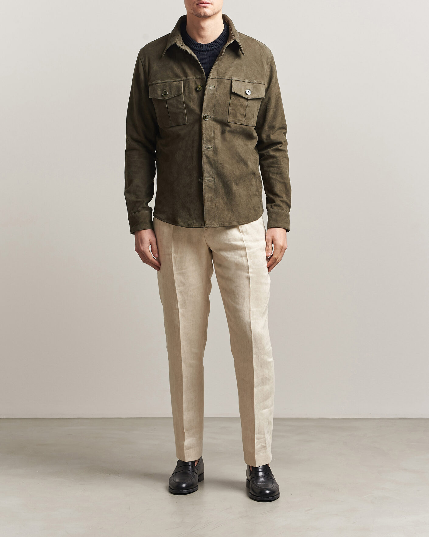 Herr | Jackor | Stenströms | Suede Pocket Overshirt Olive