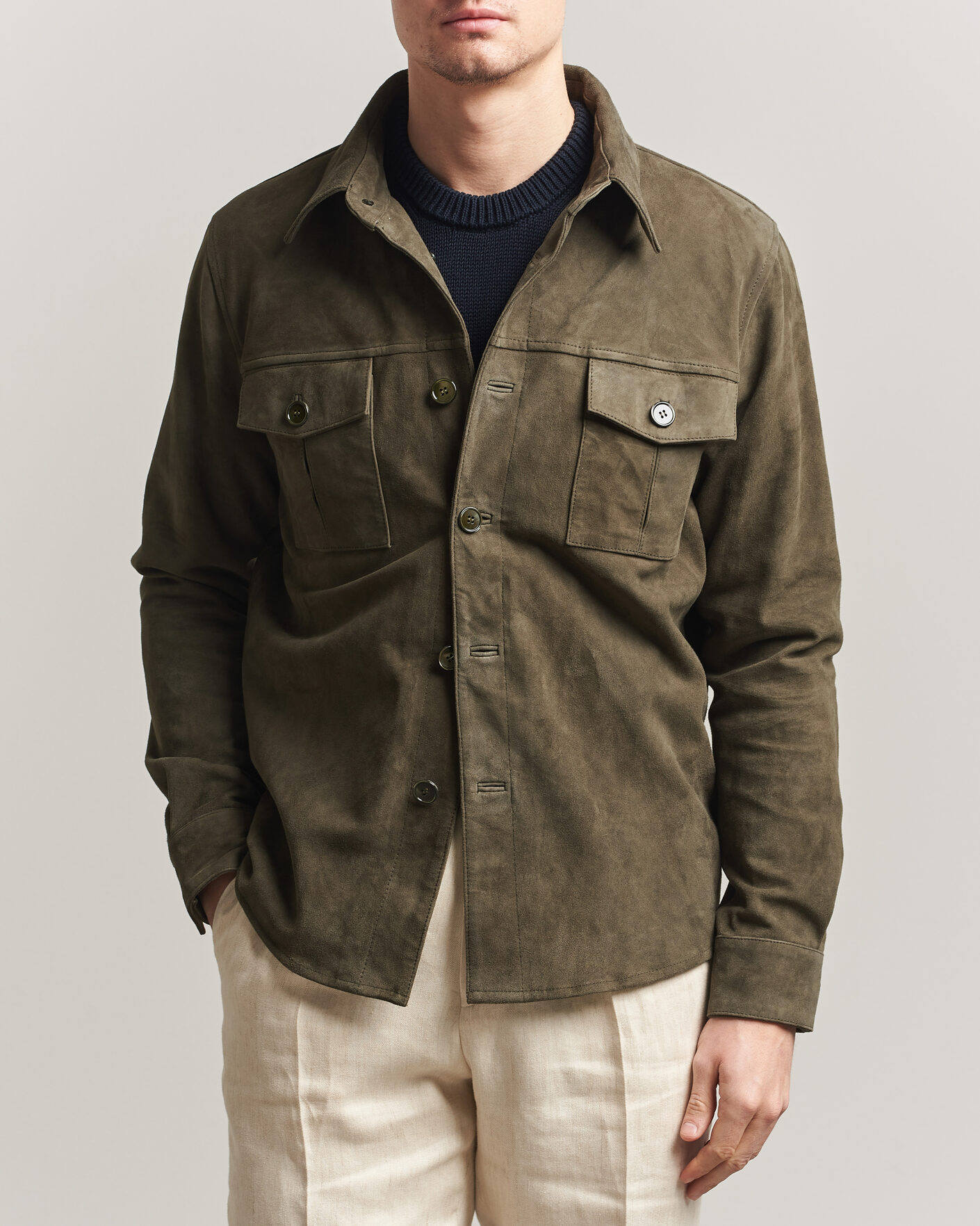 Herr | Jackor | Stenströms | Suede Pocket Overshirt Olive