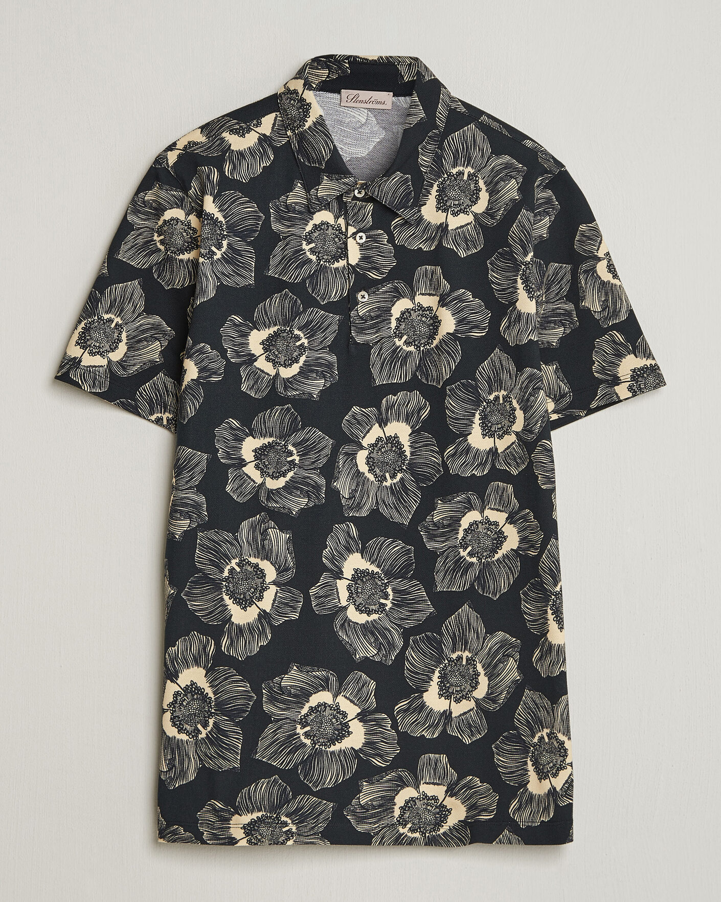 Herr | Pikéer | Stenströms | Printed Cotton Polo Black
