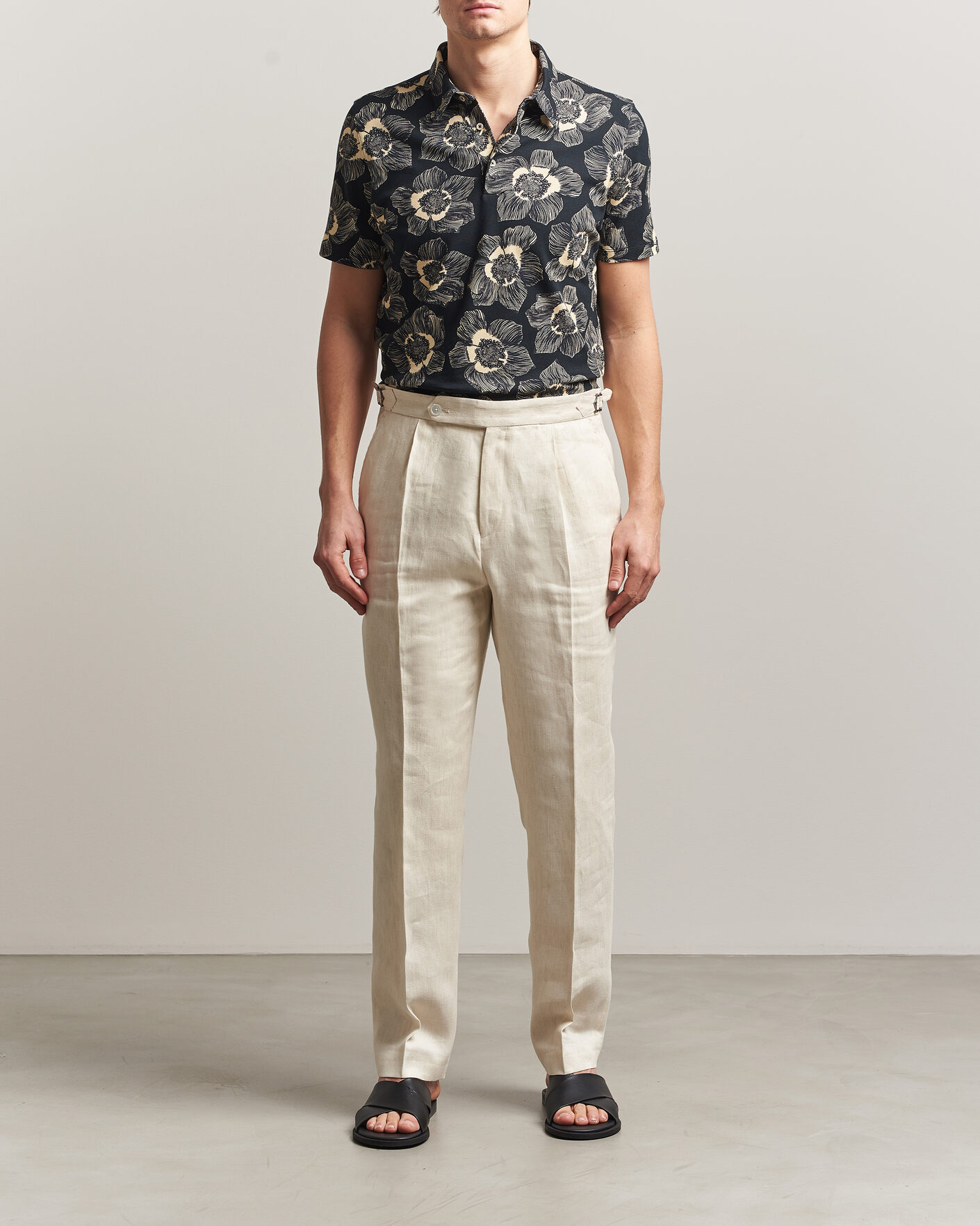 Herr | Pikéer | Stenströms | Printed Cotton Polo Black
