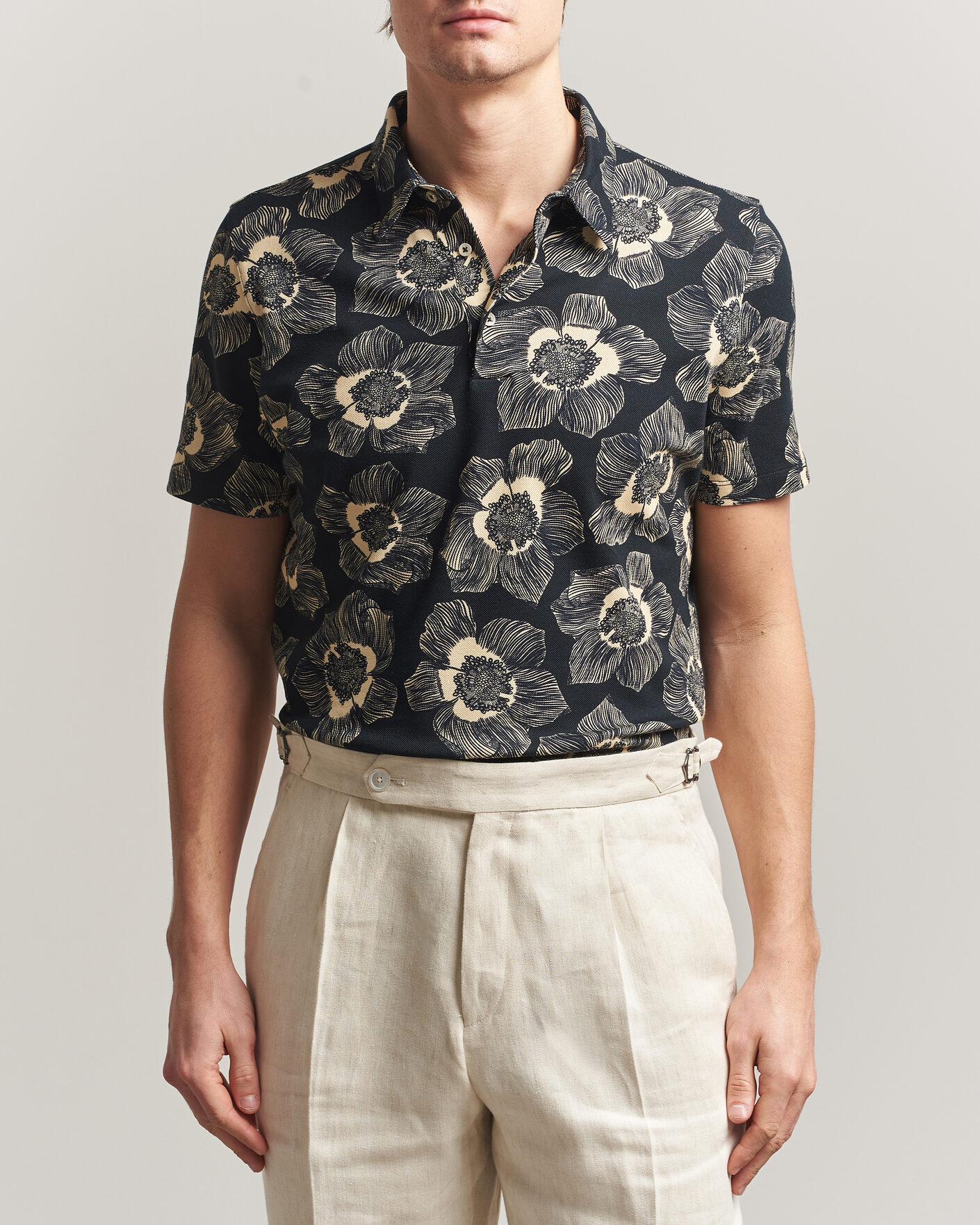 Herr | Pikéer | Stenströms | Printed Cotton Polo Black