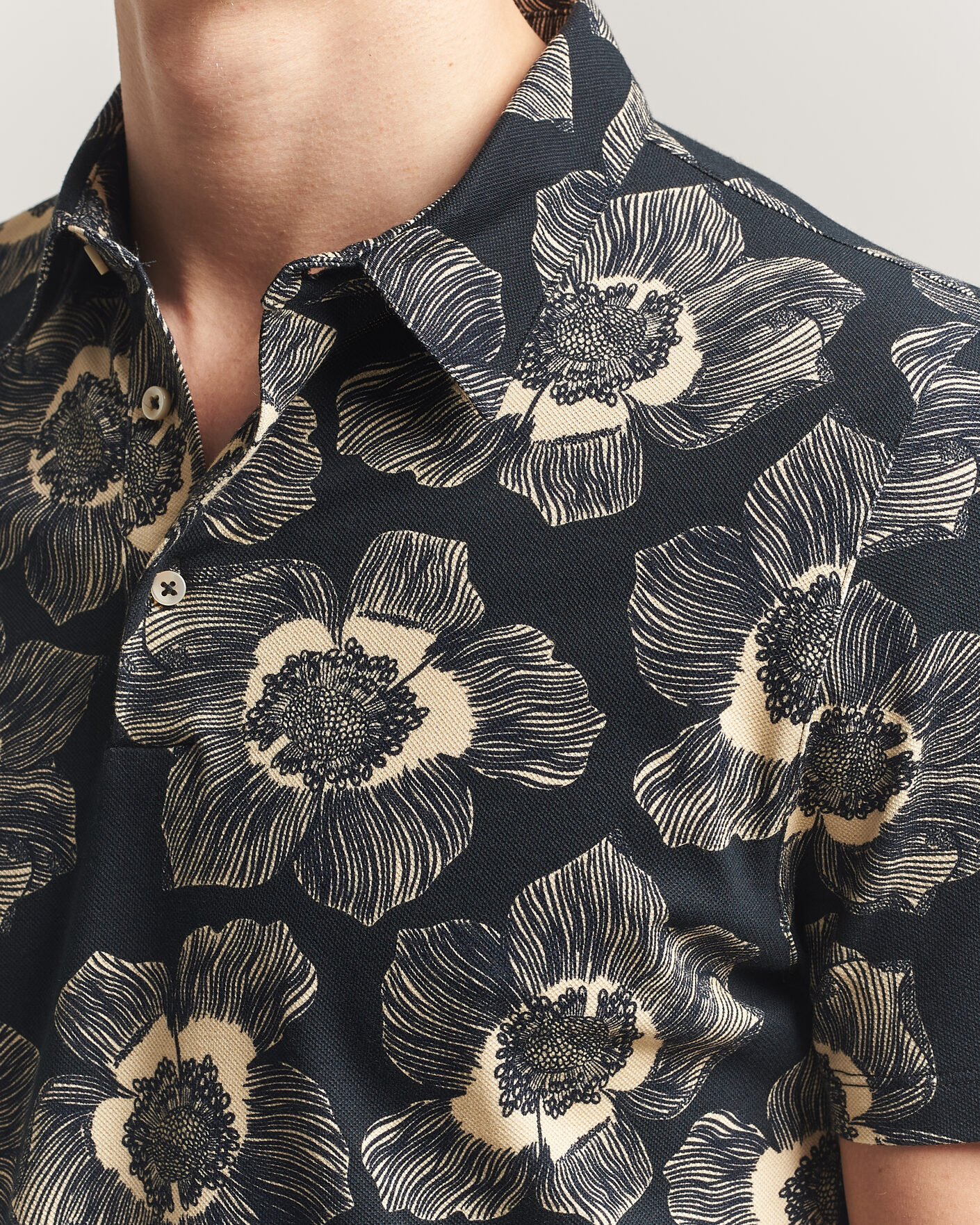 Herr | Pikéer | Stenströms | Printed Cotton Polo Black