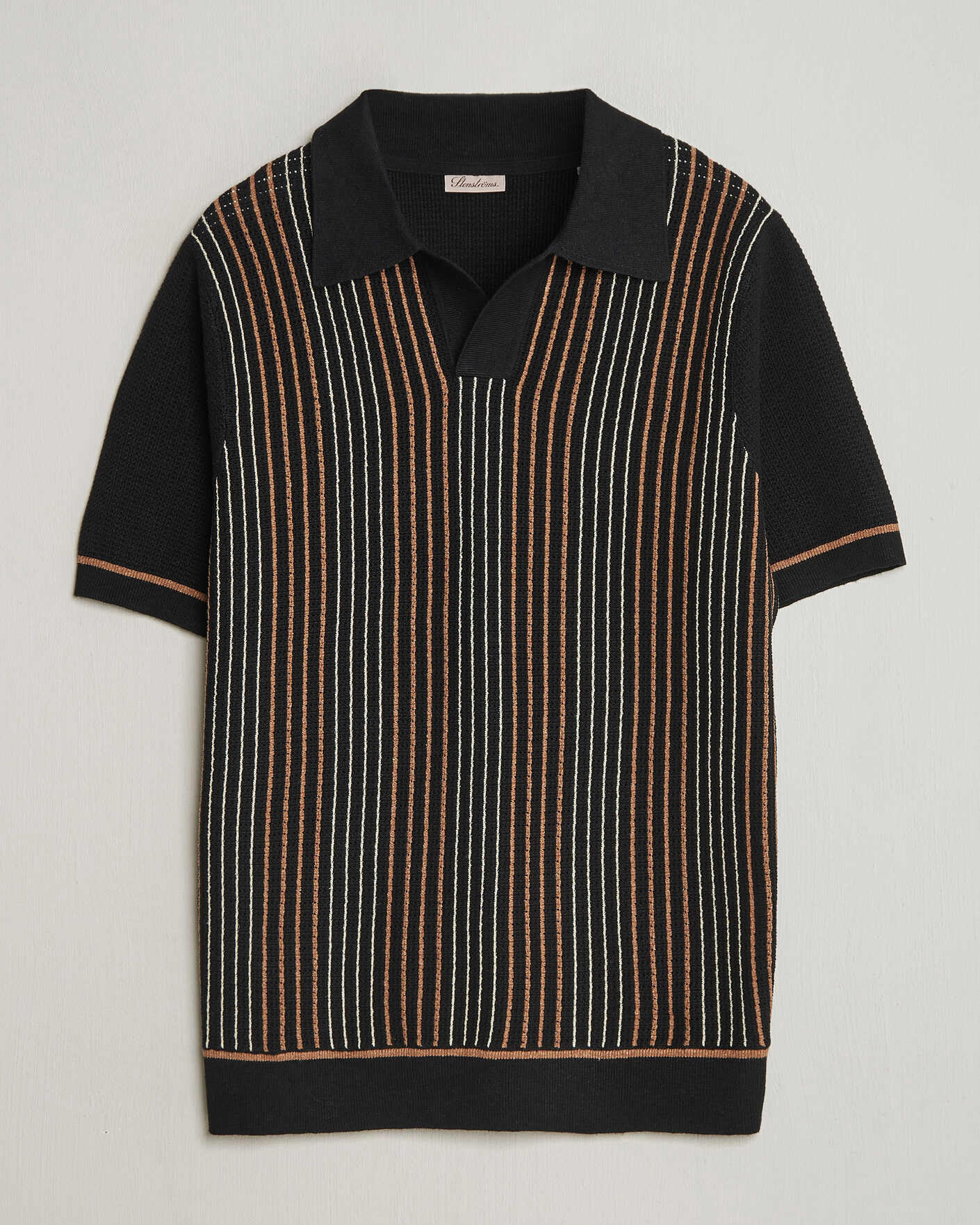 Herr | Pikéer | Stenströms | Knitted Stripe Hemp/Cotton Polo Black