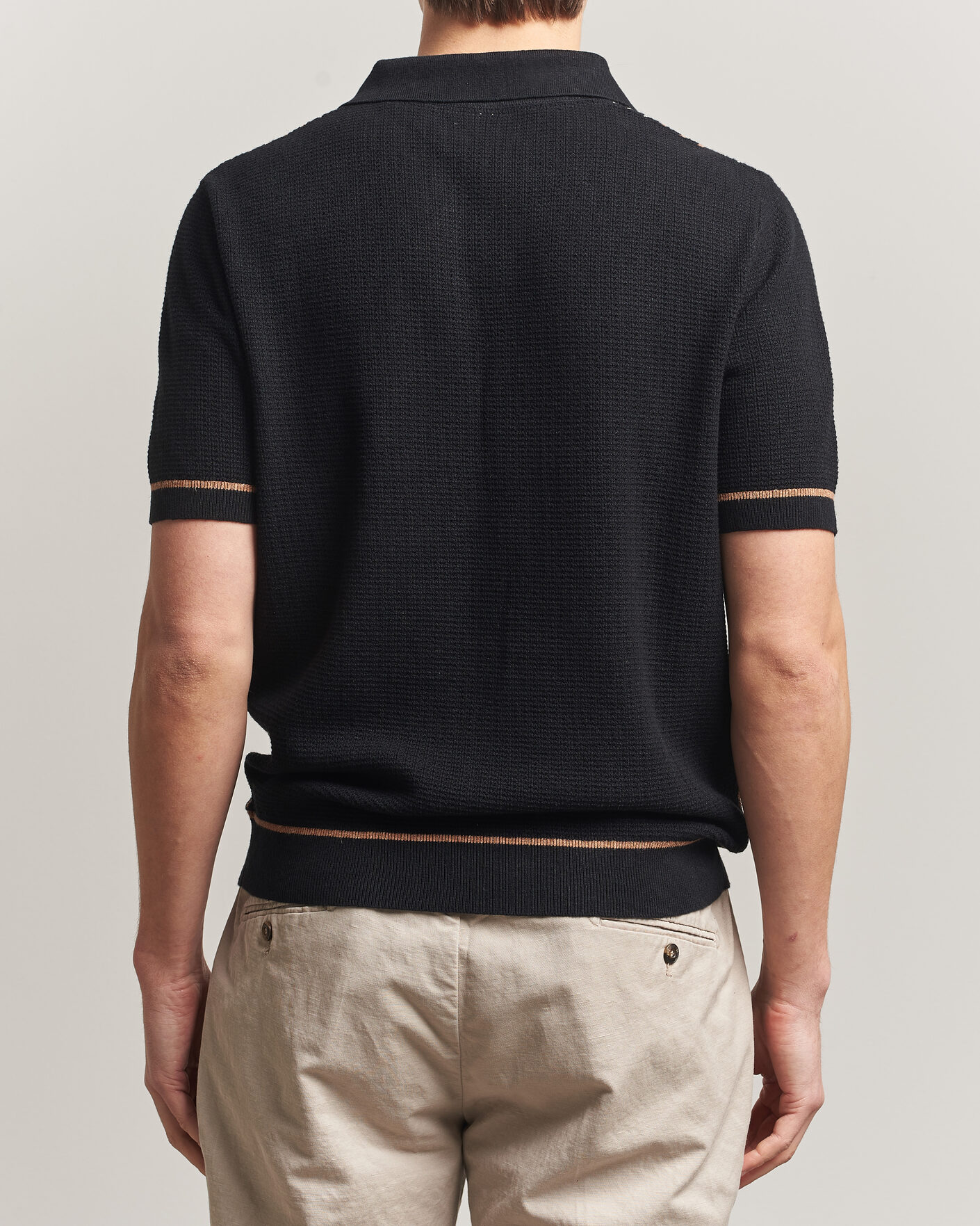 Herr | Pikéer | Stenströms | Knitted Stripe Hemp/Cotton Polo Black