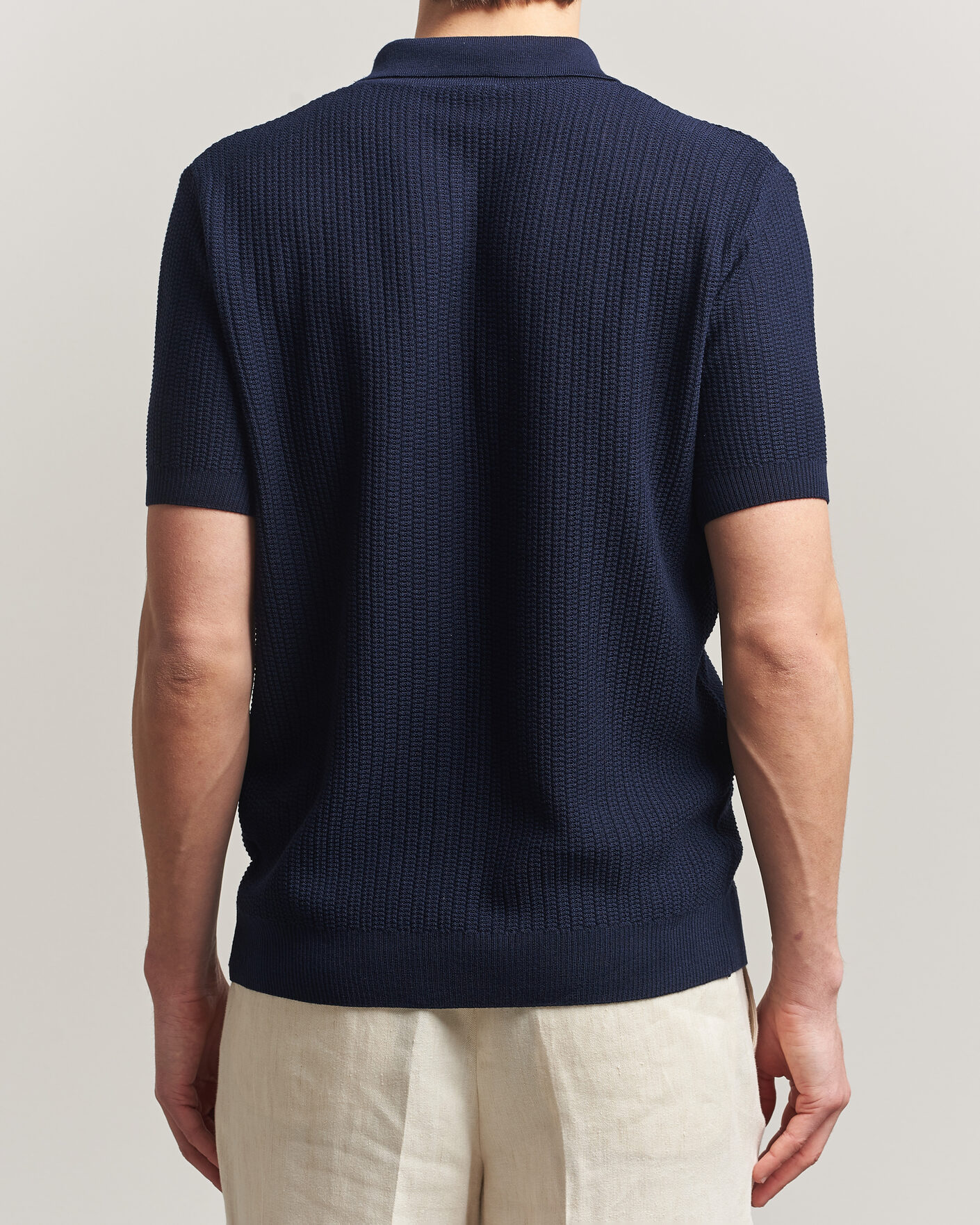 Herr | Pikéer | Stenströms | Knitted Buttonthru Merino Polo Shirt Navy