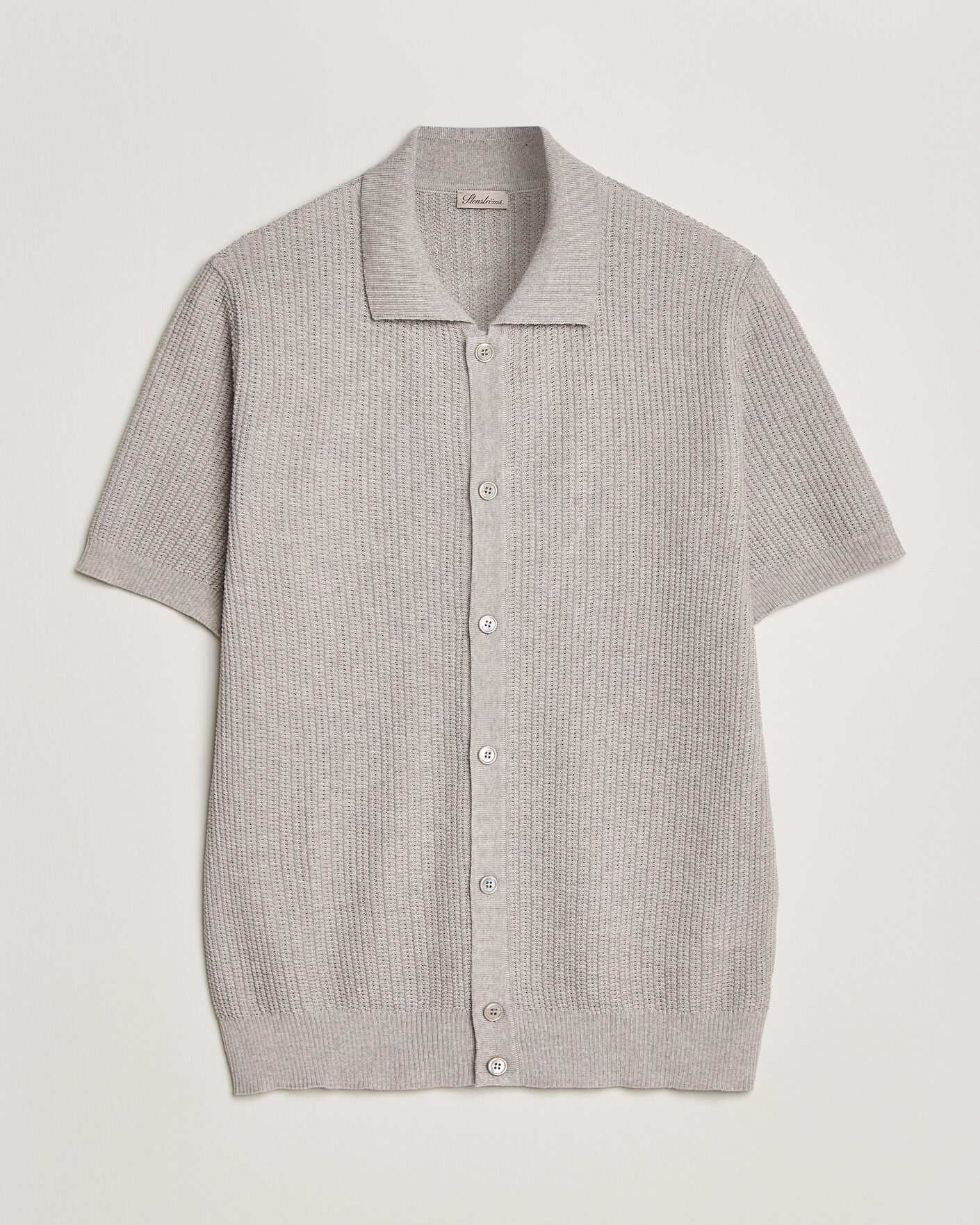 Herr | Pikéer | Stenströms | Knitted Buttonthru Merino Polo Shirt Grey