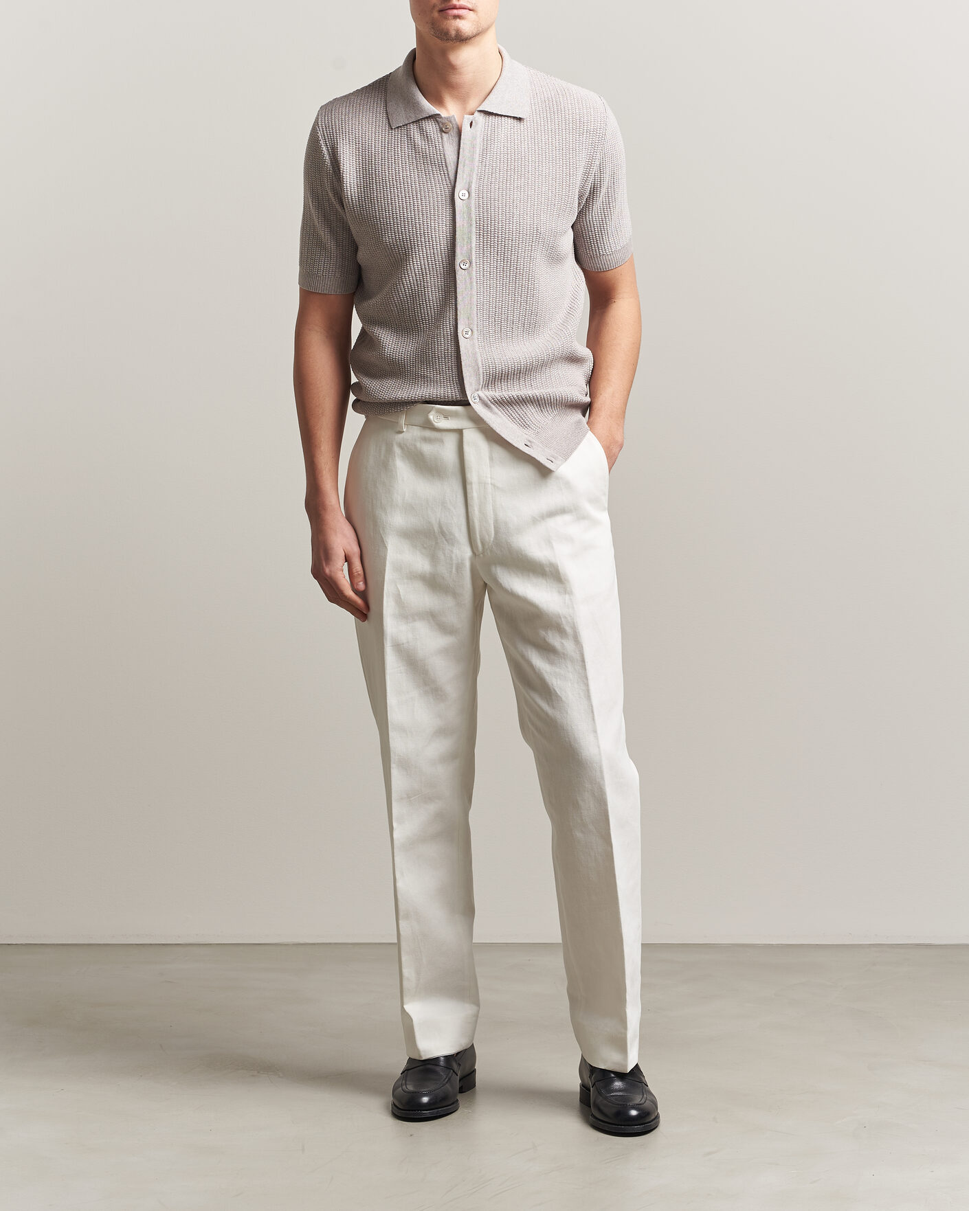 Herr | Pikéer | Stenströms | Knitted Buttonthru Merino Polo Shirt Grey