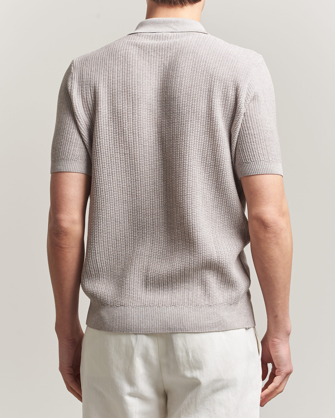 Herr | Pikéer | Stenströms | Knitted Buttonthru Merino Polo Shirt Grey