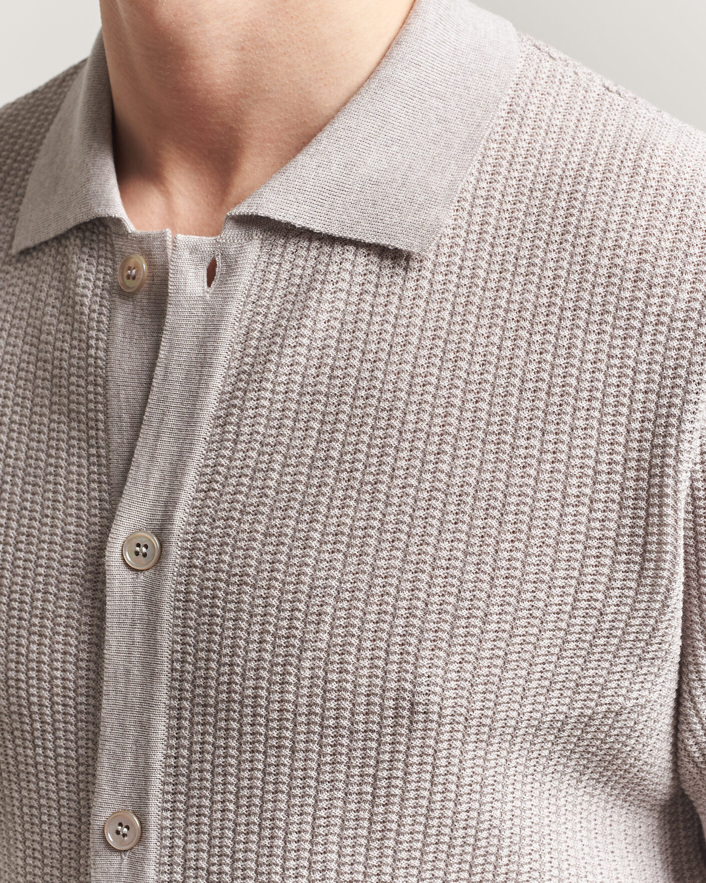 Herr | Pikéer | Stenströms | Knitted Buttonthru Merino Polo Shirt Grey