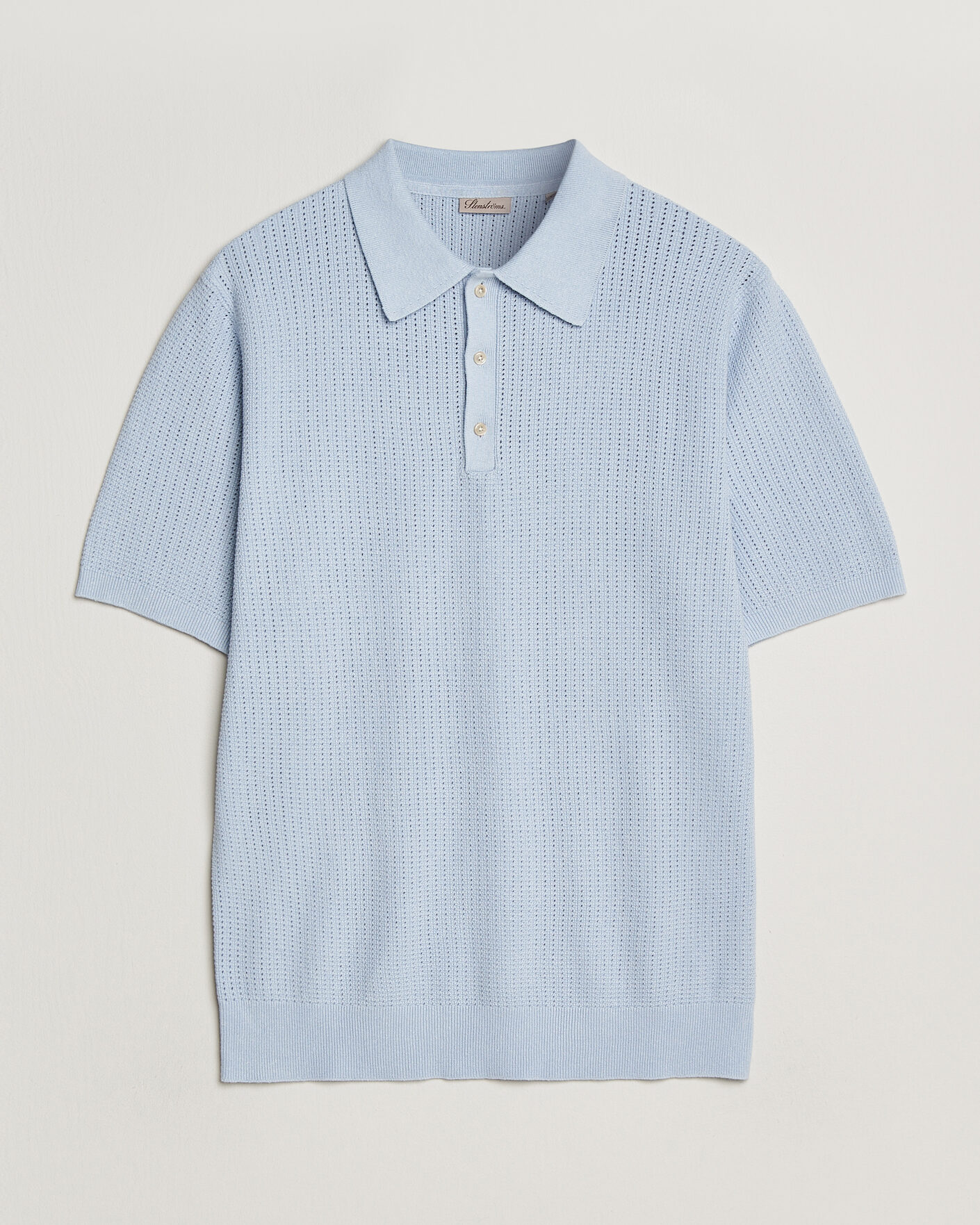 Herr | Pikéer | Stenströms | Knitted Textured Cotton/Hemp Polo Light Blue