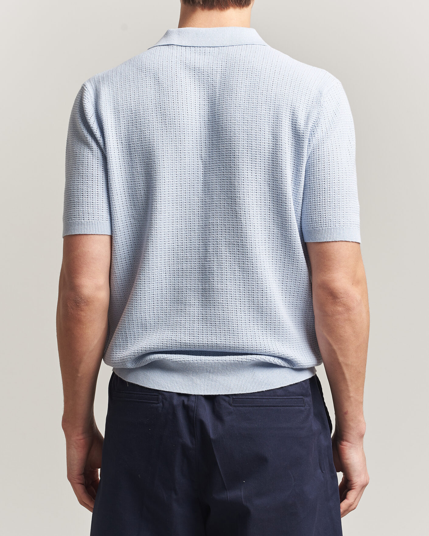 Herr | Pikéer | Stenströms | Knitted Textured Cotton/Hemp Polo Light Blue