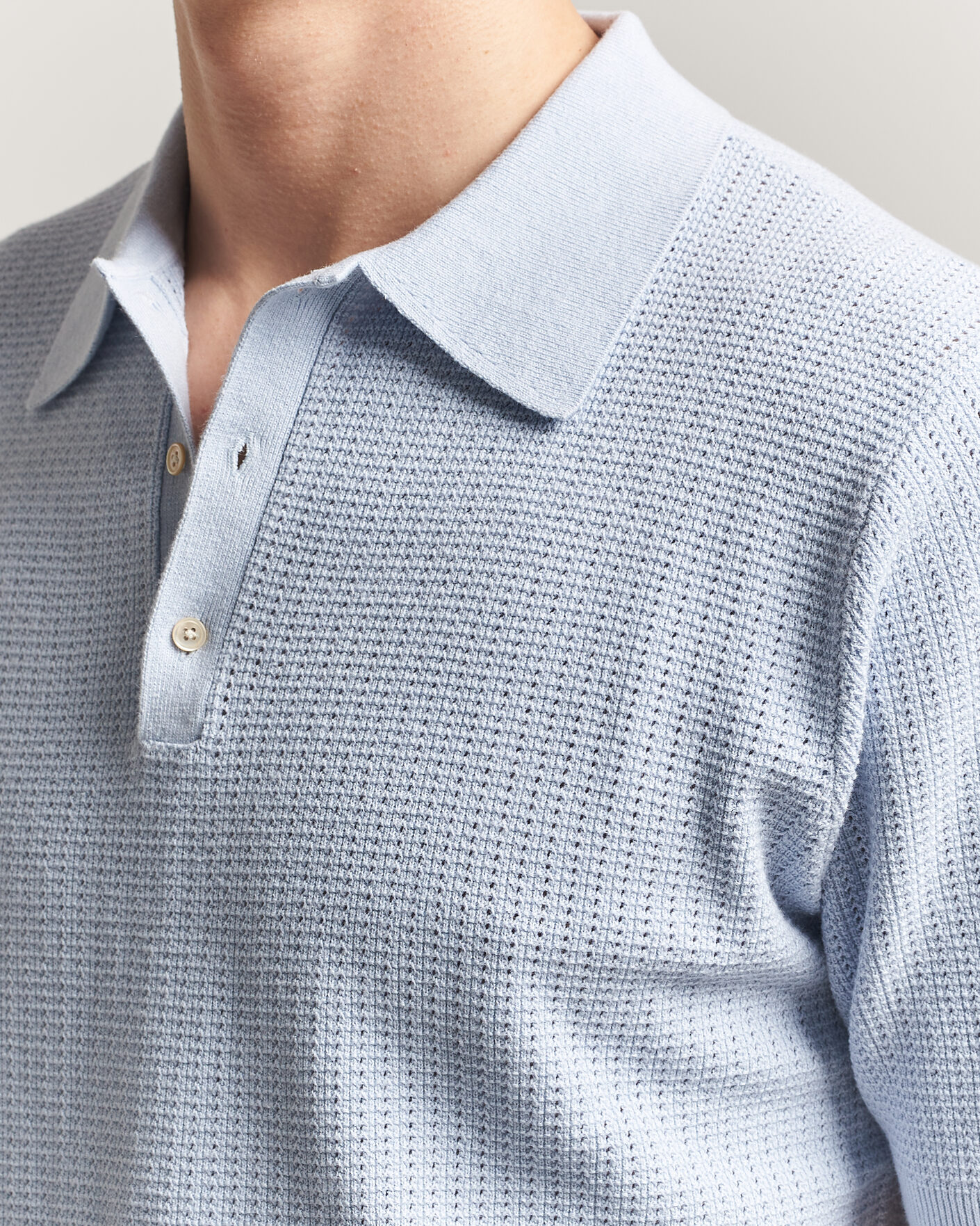 Herr | Pikéer | Stenströms | Knitted Textured Cotton/Hemp Polo Light Blue