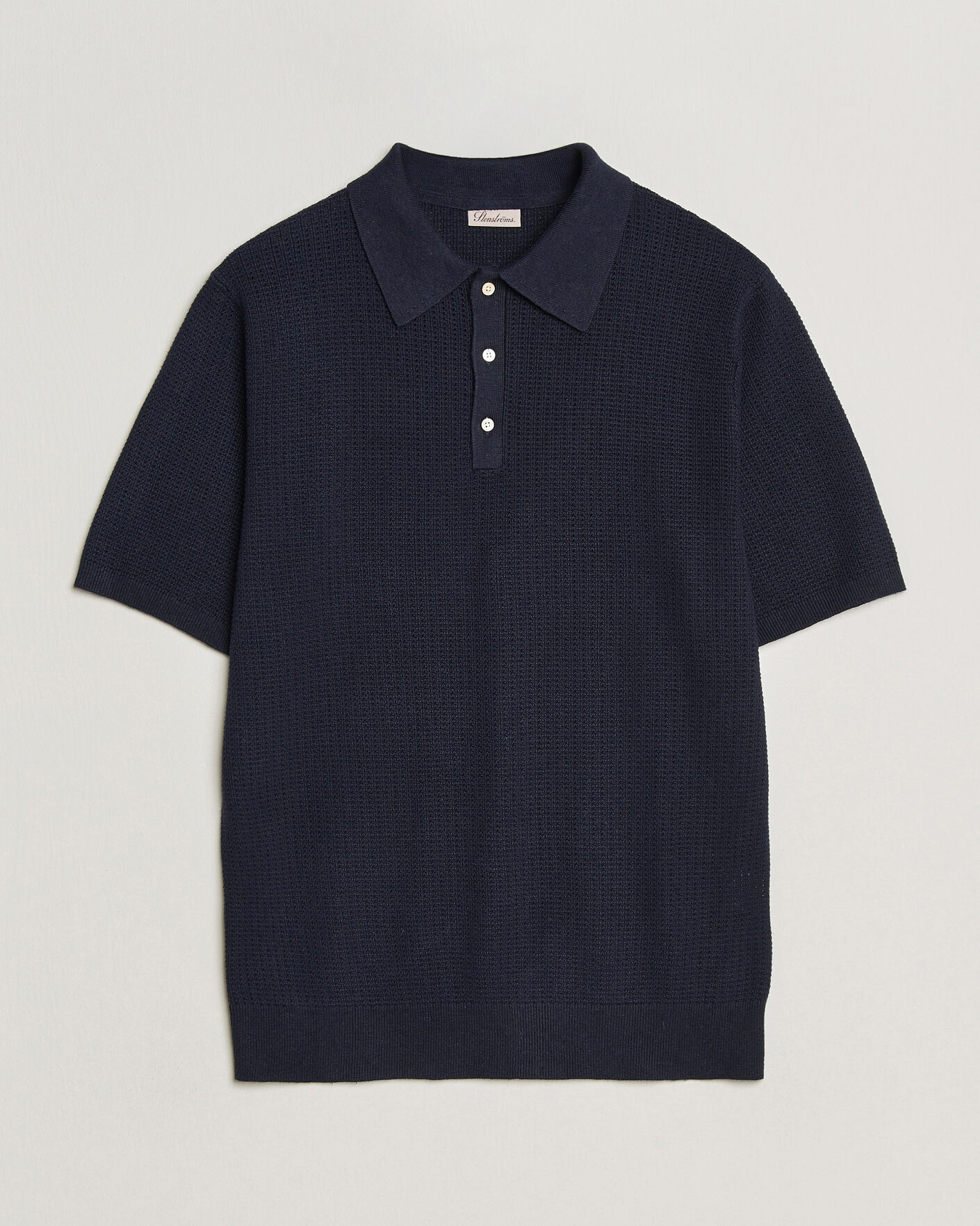 Herr | Pikéer | Stenströms | Knitted Textured Cotton/Hemp Polo Navy
