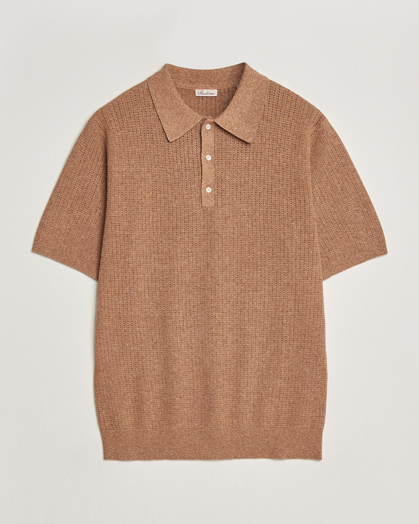 Herr | Pikéer | Stenströms | Knitted Textured Cotton/Hemp Polo Light Brown
