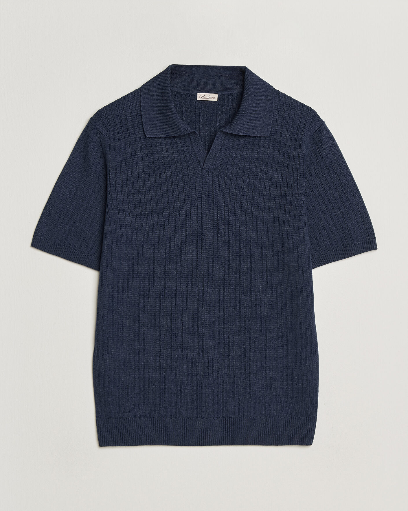 Herr | Pikéer | Stenströms | Linen/Merino Structured Polo Navy
