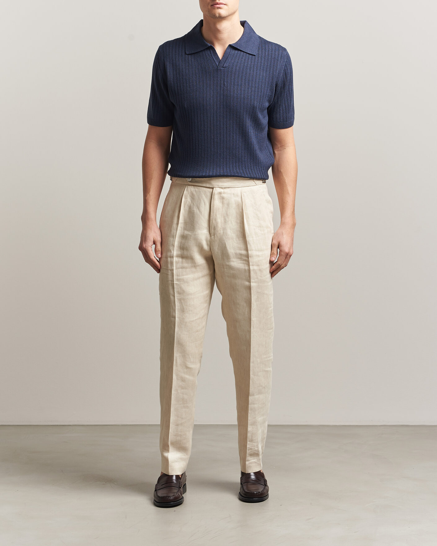 Herr | Pikéer | Stenströms | Linen/Merino Structured Polo Navy