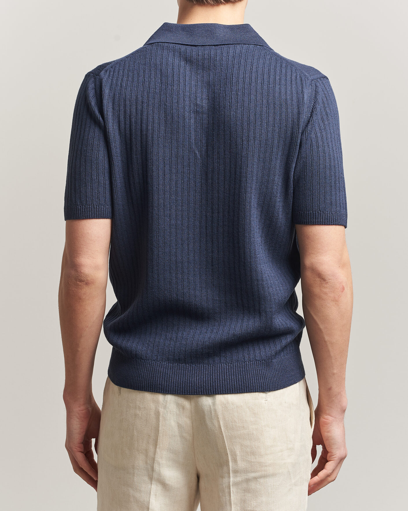 Herr | Pikéer | Stenströms | Linen/Merino Structured Polo Navy