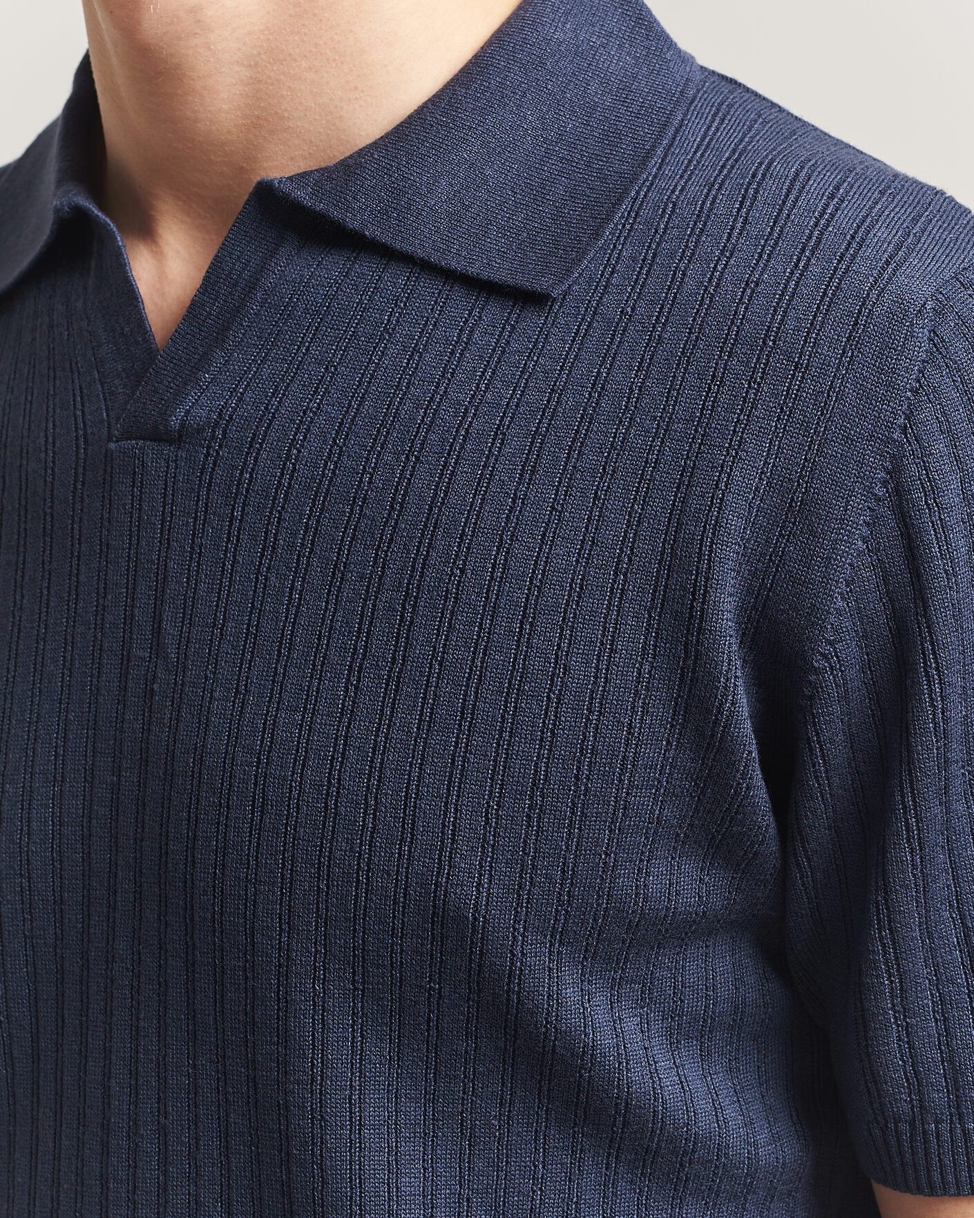 Herr | Pikéer | Stenströms | Linen/Merino Structured Polo Navy
