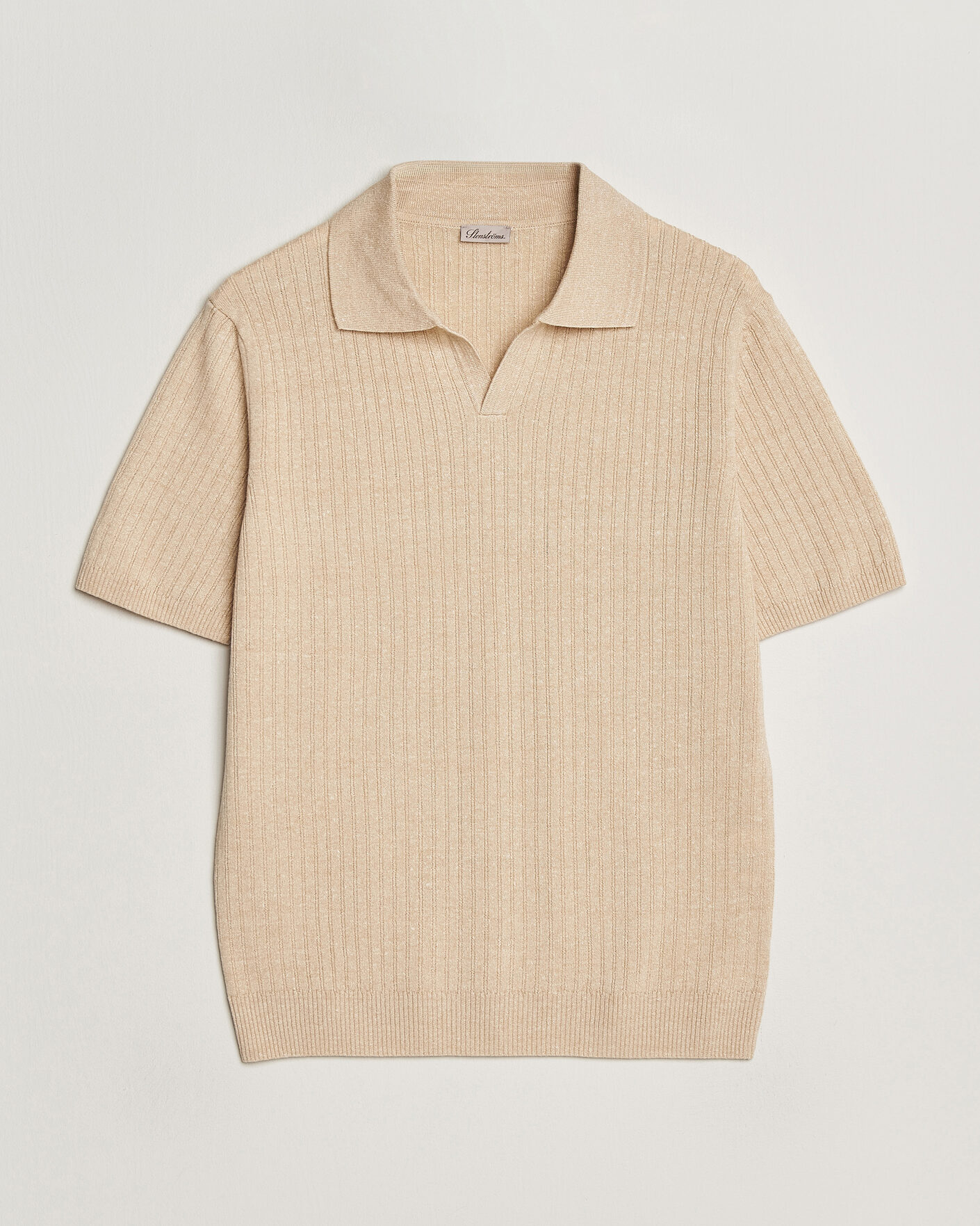 Herr | Pikéer | Stenströms | Linen/Merino Structured Polo Beige
