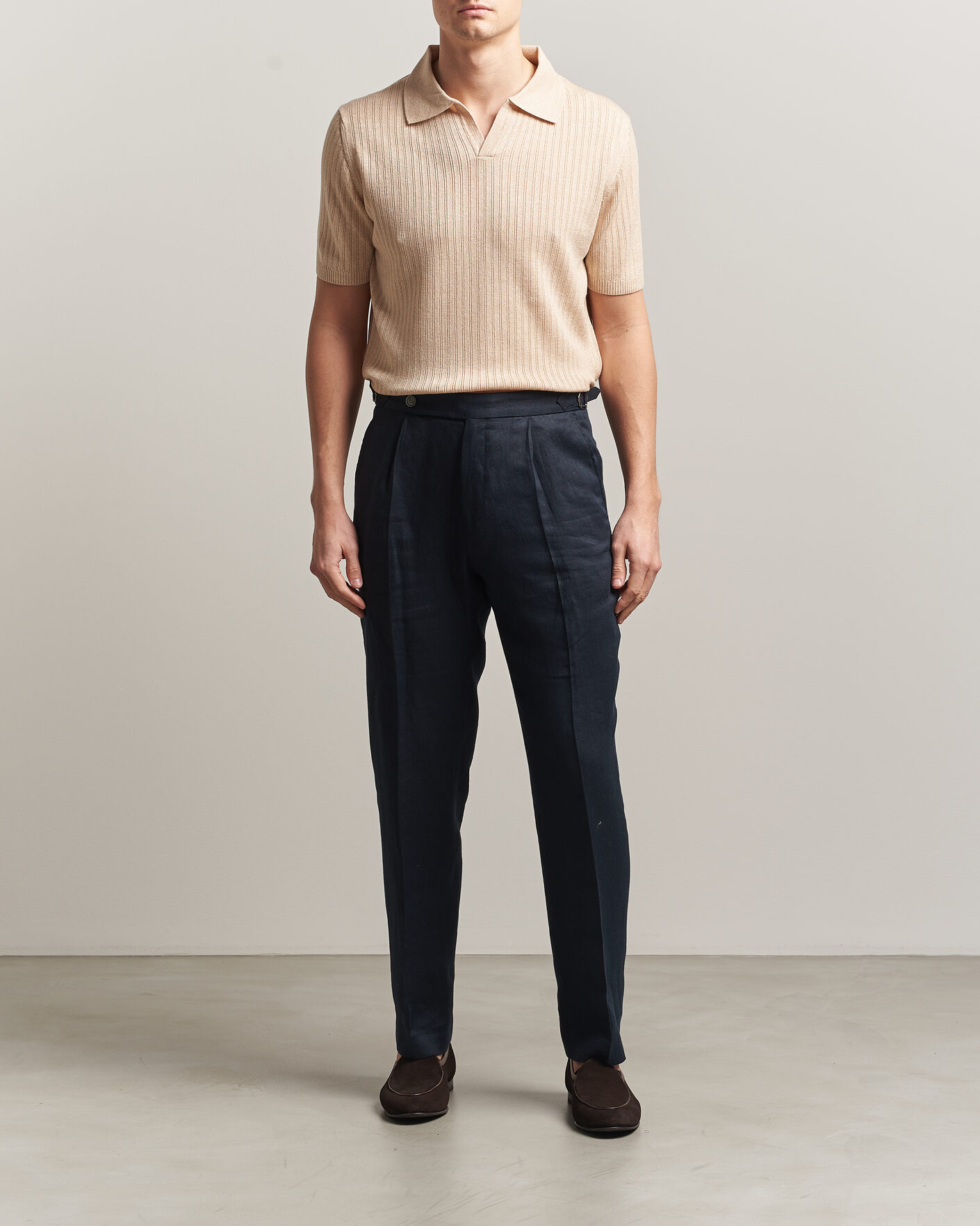 Herr | Pikéer | Stenströms | Linen/Merino Structured Polo Beige
