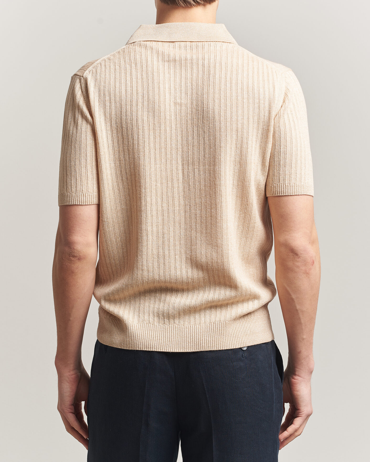 Herr | Pikéer | Stenströms | Linen/Merino Structured Polo Beige