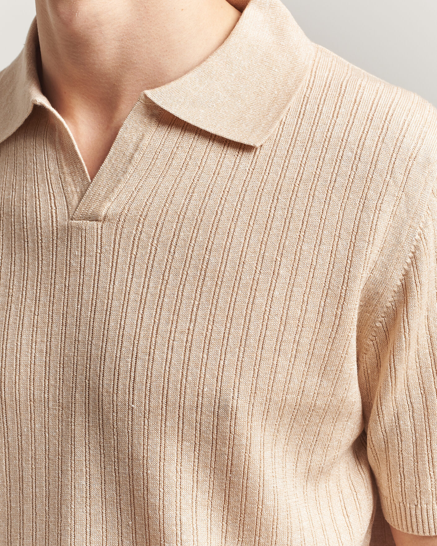 Herr | Pikéer | Stenströms | Linen/Merino Structured Polo Beige