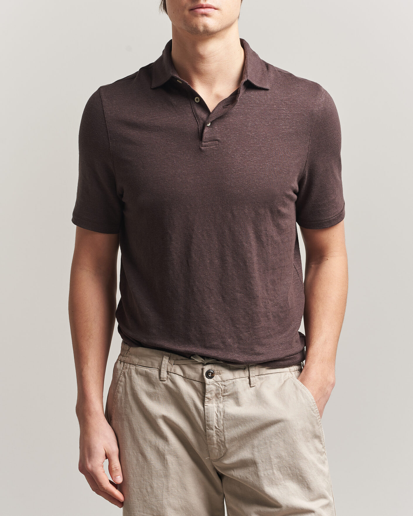 Herr | Pikéer | Stenströms | Linen Polo Shirt Dark Brown