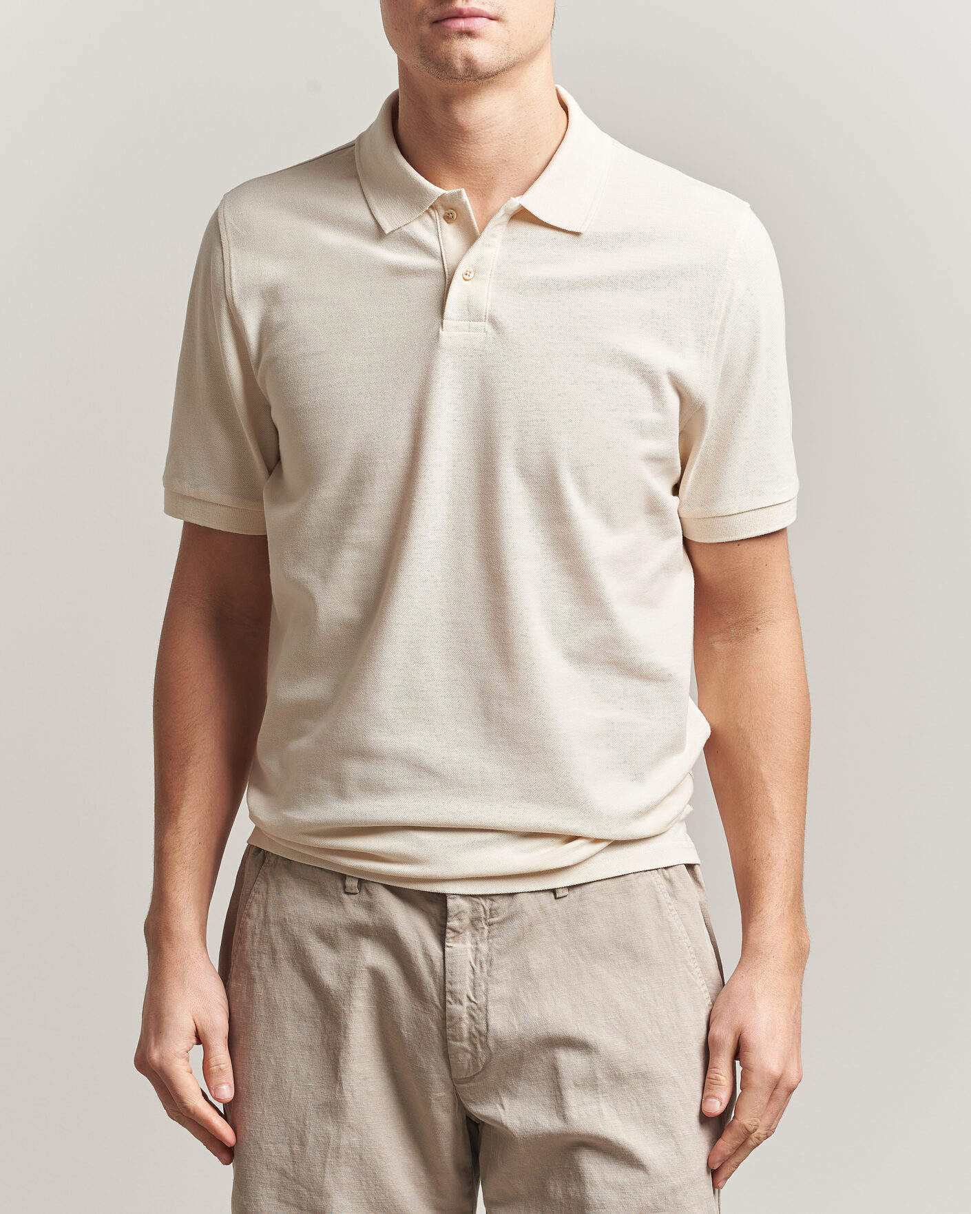 Herr | Pikéer | Stenströms | Organic Cotton Piquet Polo Shirt Beige