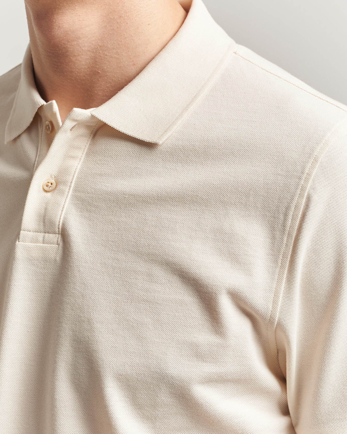 Herr | Pikéer | Stenströms | Organic Cotton Piquet Polo Shirt Beige
