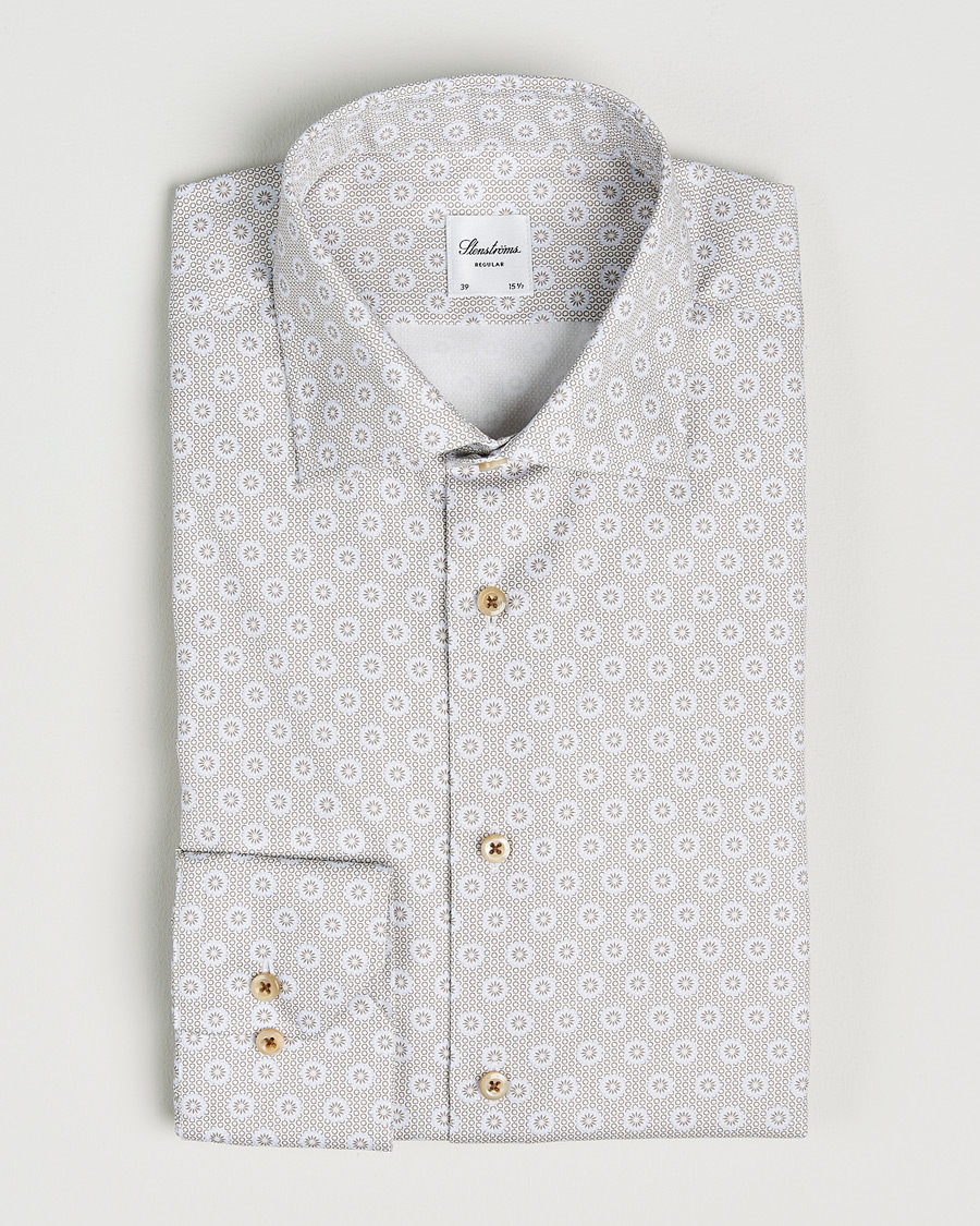 Herr | Skjortor | Stenströms | Regular Fit Printed Cotton Twill Shirt Light Brown