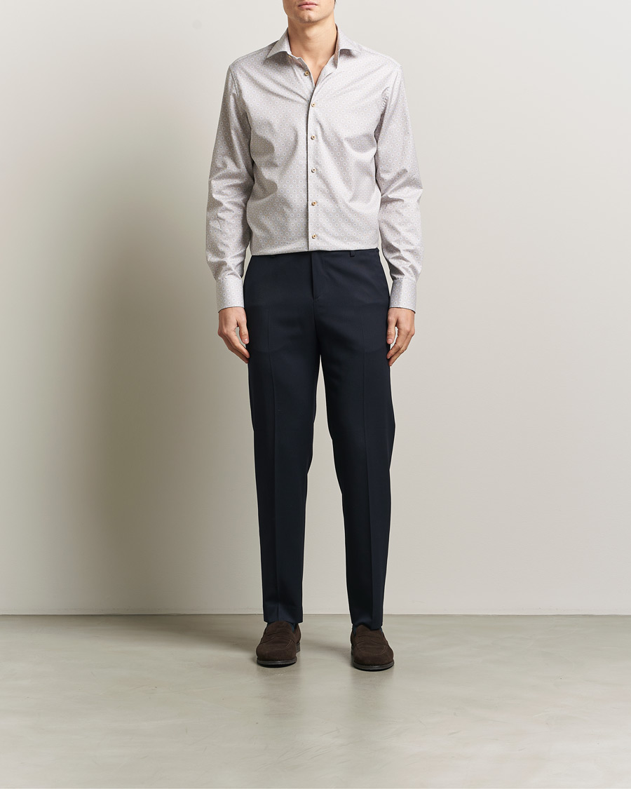 Herr | Skjortor | Stenströms | Regular Fit Printed Cotton Twill Shirt Light Brown