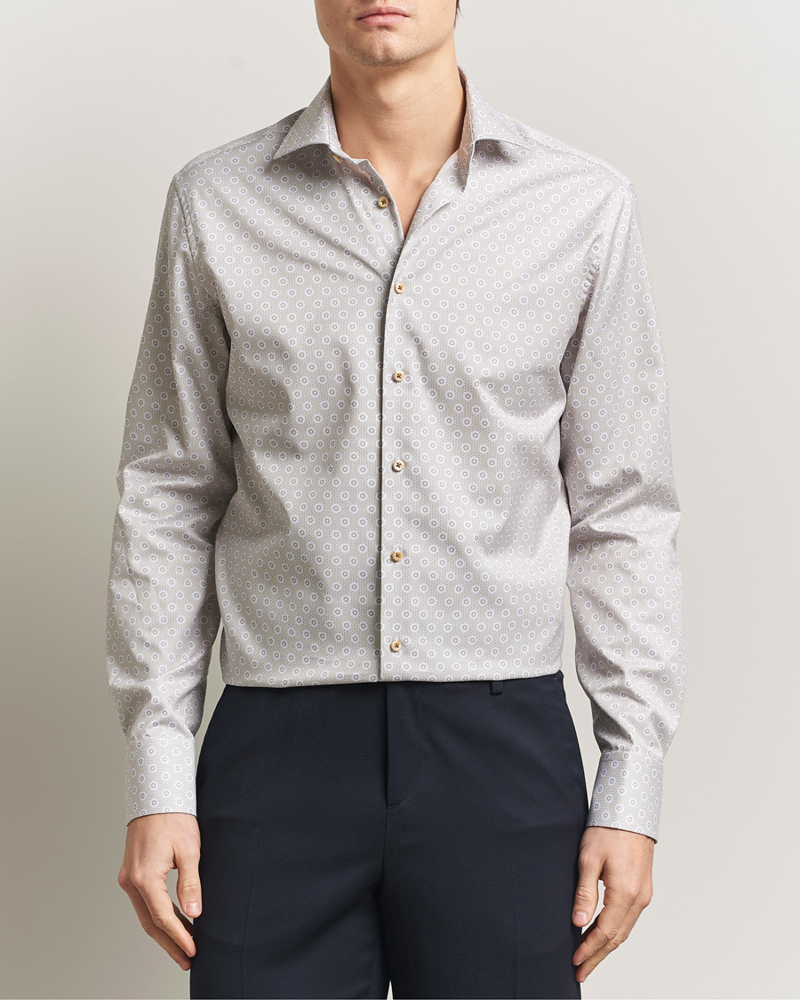 Herr | Skjortor | Stenströms | Regular Fit Printed Cotton Twill Shirt Light Brown