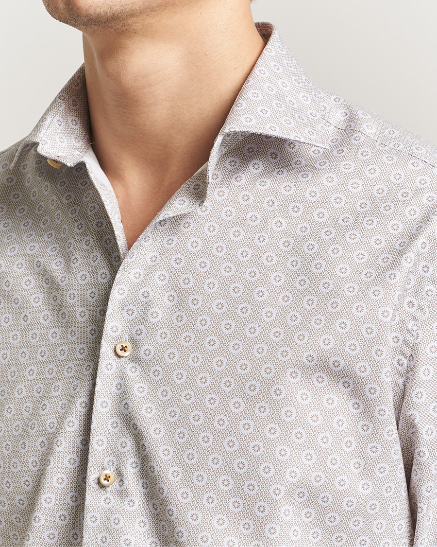 Herr | Skjortor | Stenströms | Regular Fit Printed Cotton Twill Shirt Light Brown