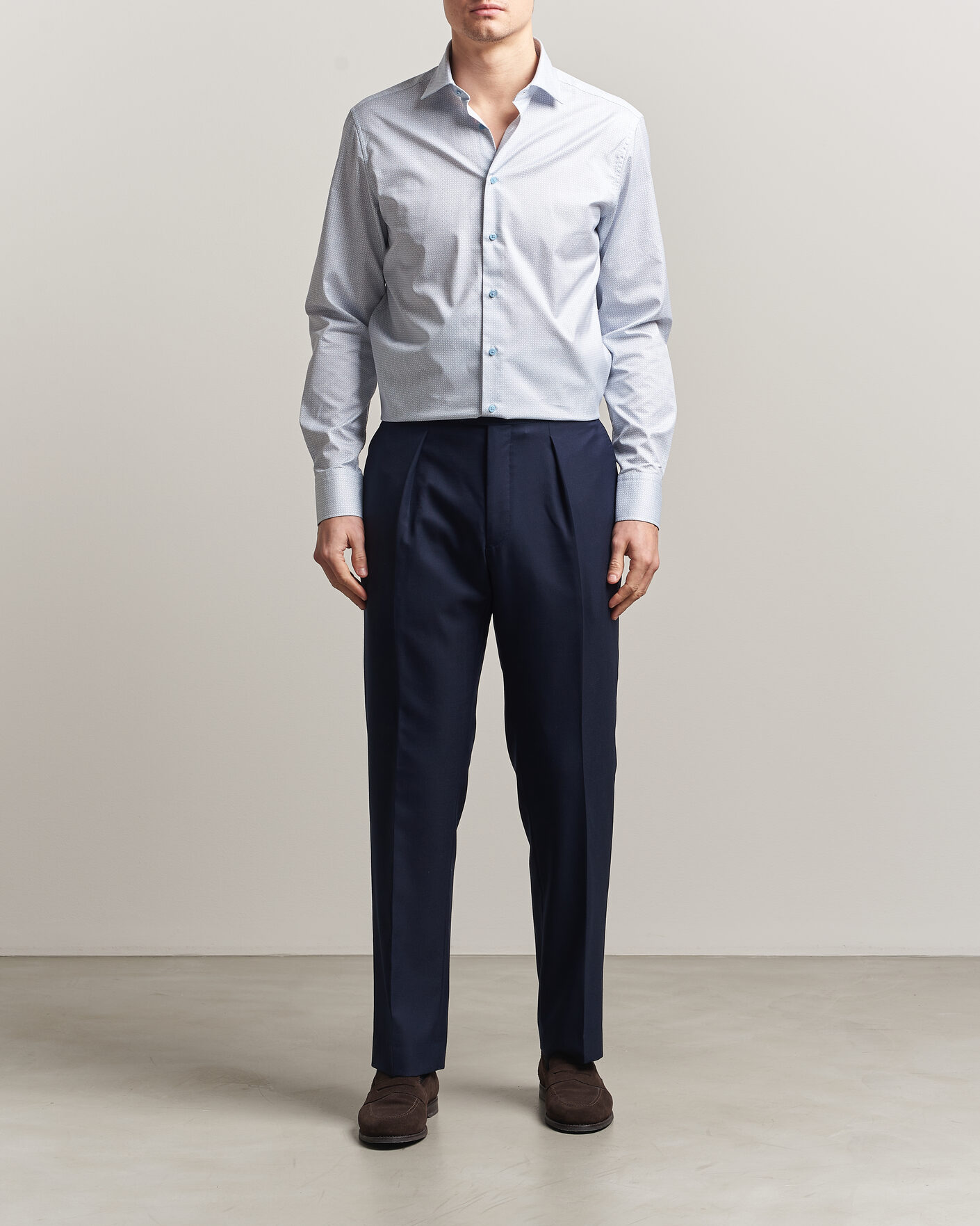 Herr | Skjortor | Stenströms | Regular Fit Micro Printed Twill Shirt Light Blue